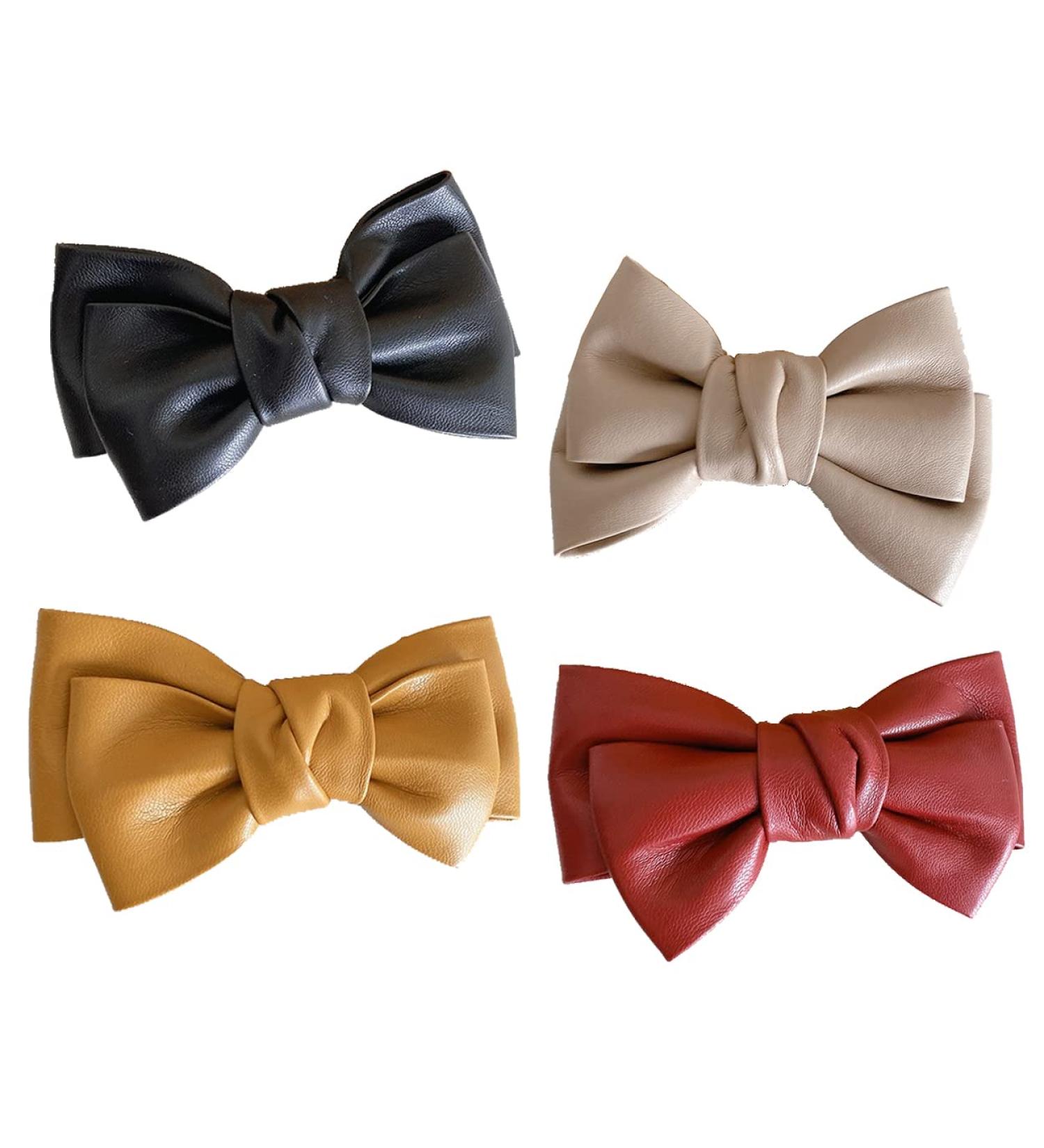 4-Piece Handmade PU Leather Hair Bow Clip Set for Women - Bow Alligator Clips Hair Barrettes - Buy Online on SooperMarket.com