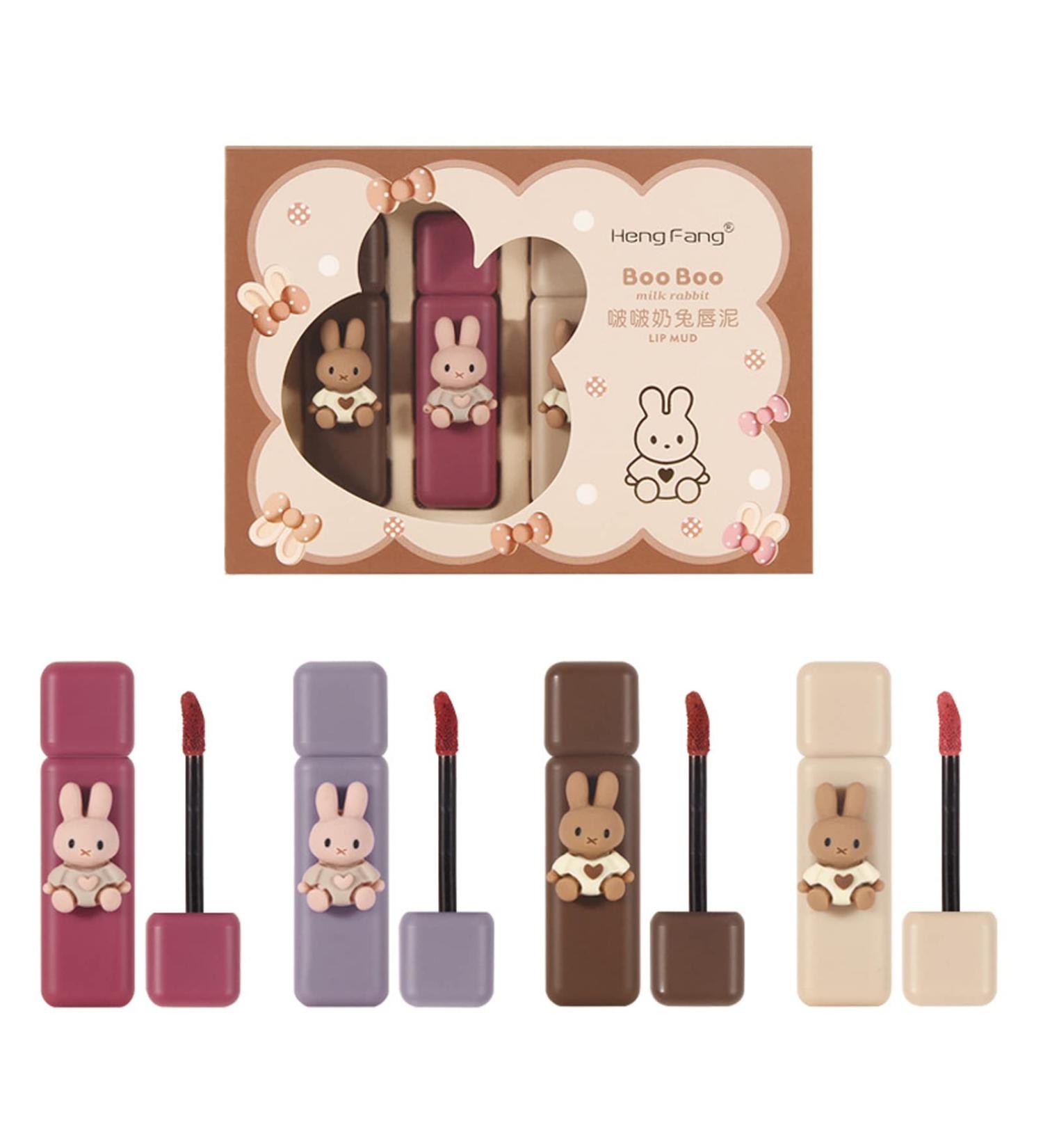 Domality 4pcs Bunny Rabbit Lip Gloss Set | 4 Colors Matte Velvet Mousse Liquid Lipstick | Long Lasting & Waterproof Lip Makeup Kit - Buy Online on SooperMarket.com