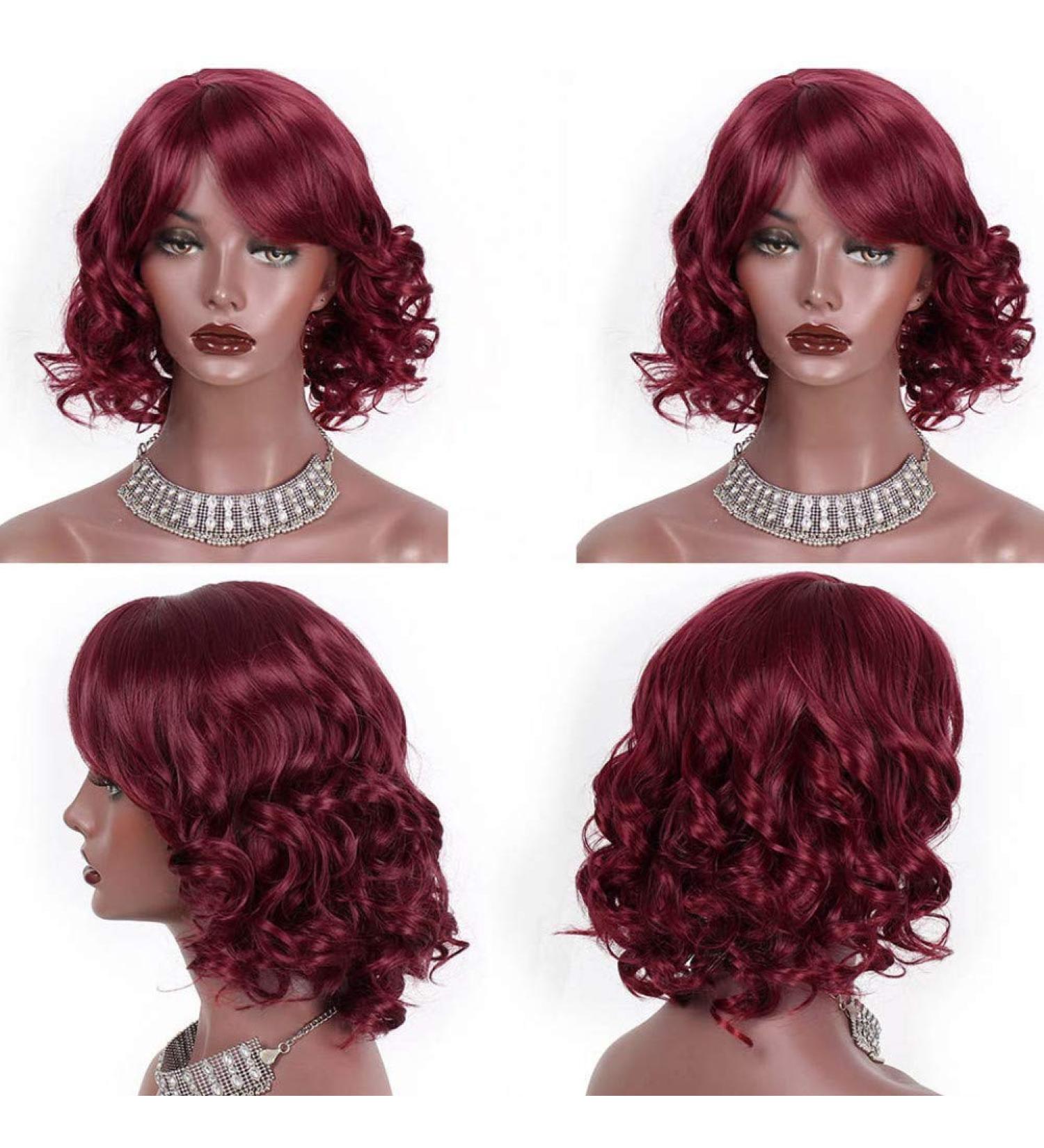 HBINGBING Brown Red Black Wigs Short Synthetic Wavy Wigs with Bangs for White Women High Temperature Fiber Hair 39A