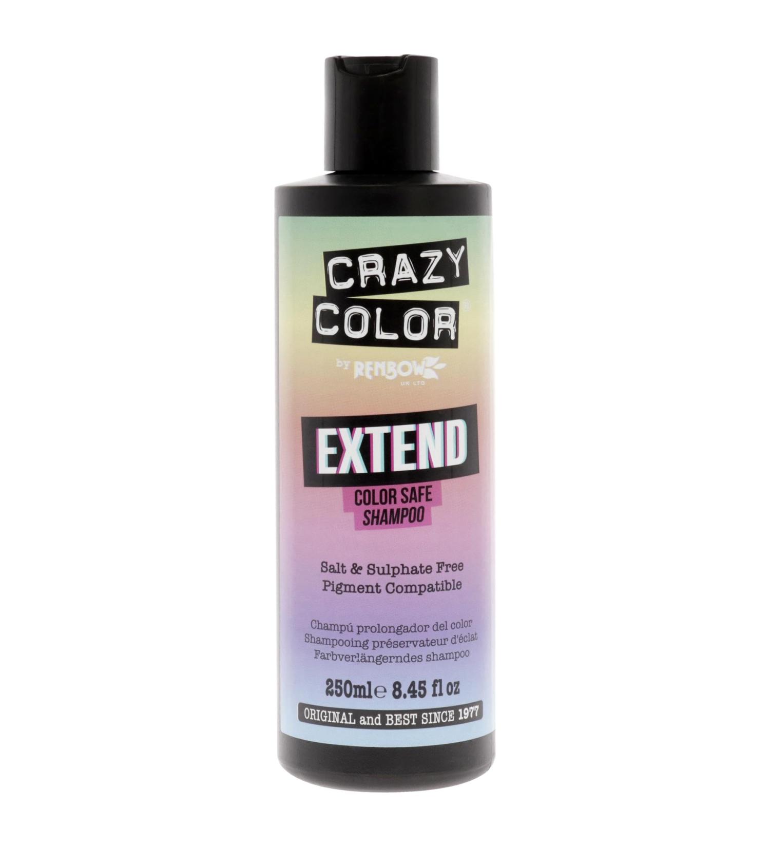 Crazy Color Extend Safe Shampoo 250mL - Sulfate-Free Color Protecting Shampoo for Treated Hair with Sunflower Raspberry and Essential Oils for Enhanced Vibrancy