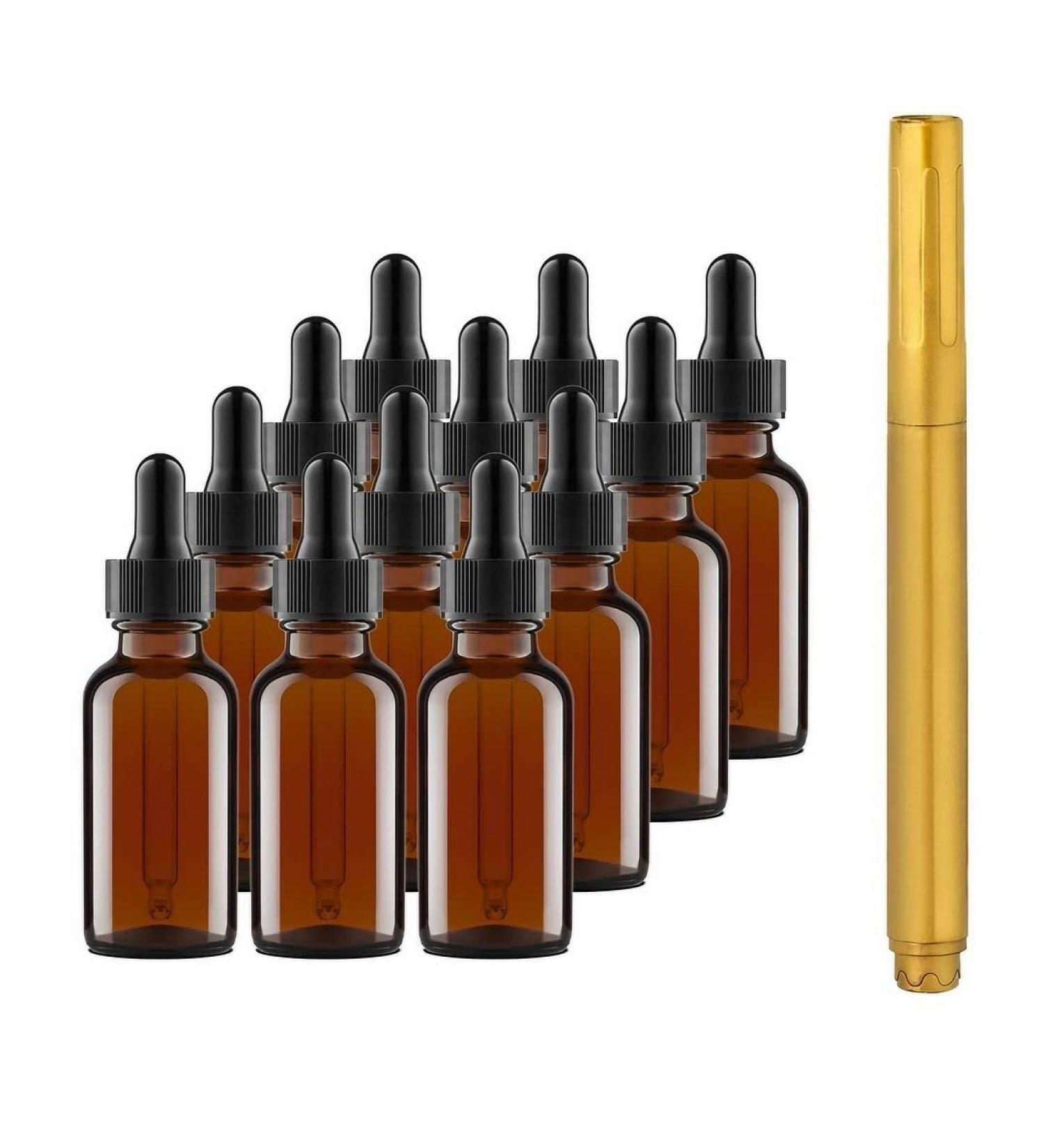 Amber Glass Dropper Bottles 1oz - Pack of 12 for Essential Oils and Serum - Buy Online on SooperMarket.com