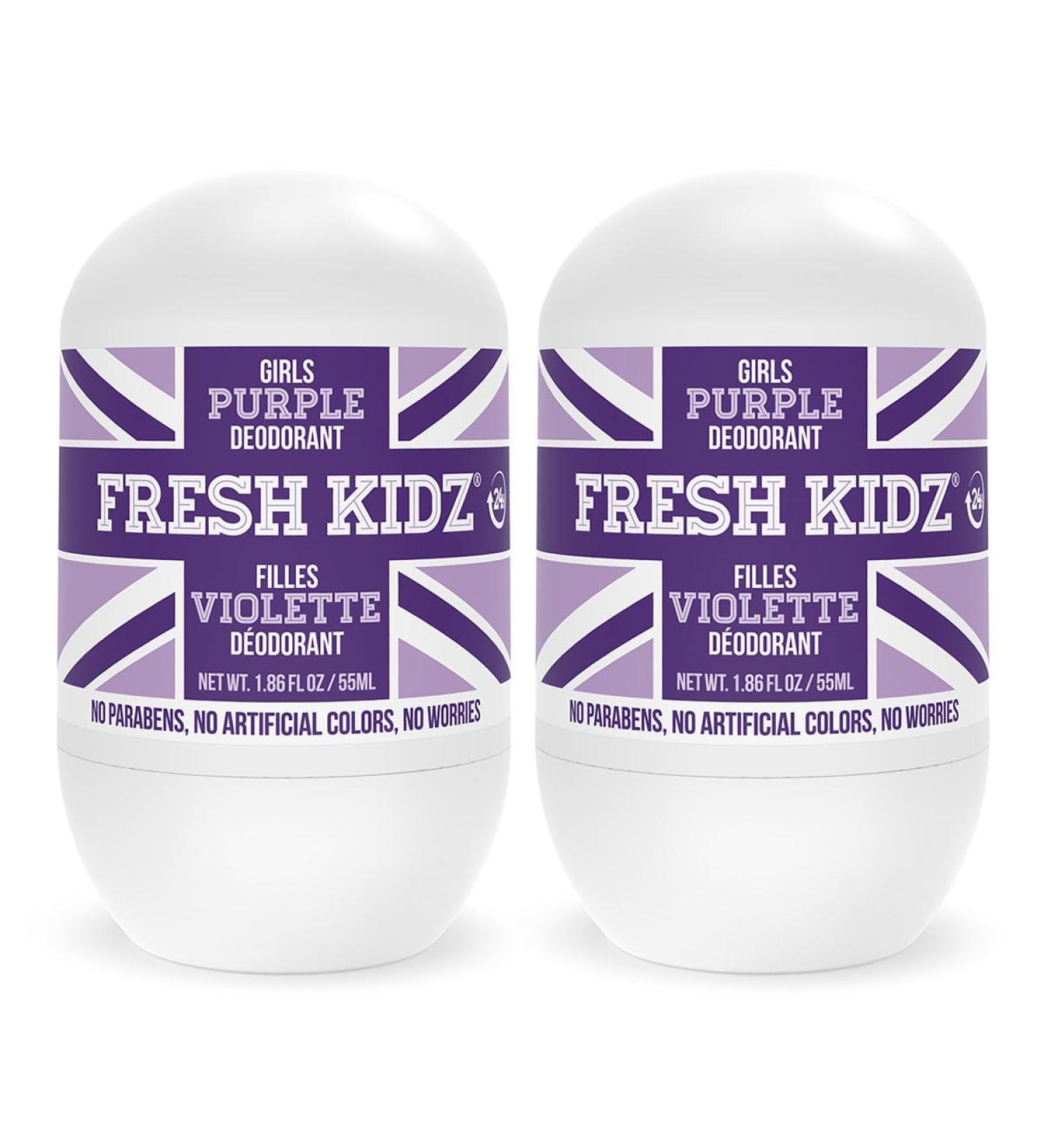 Fresh Kidz Roll On Deodorant for Kids and Teens - Baking Soda and Aluminum-free 24 Hour Protection for Sensitive Skin - Girls "Purple" 1.86 fl.oz. (2 Pack) 1.86 Fl Oz (Pack of 2) - Buy Online on SooperMarket.com