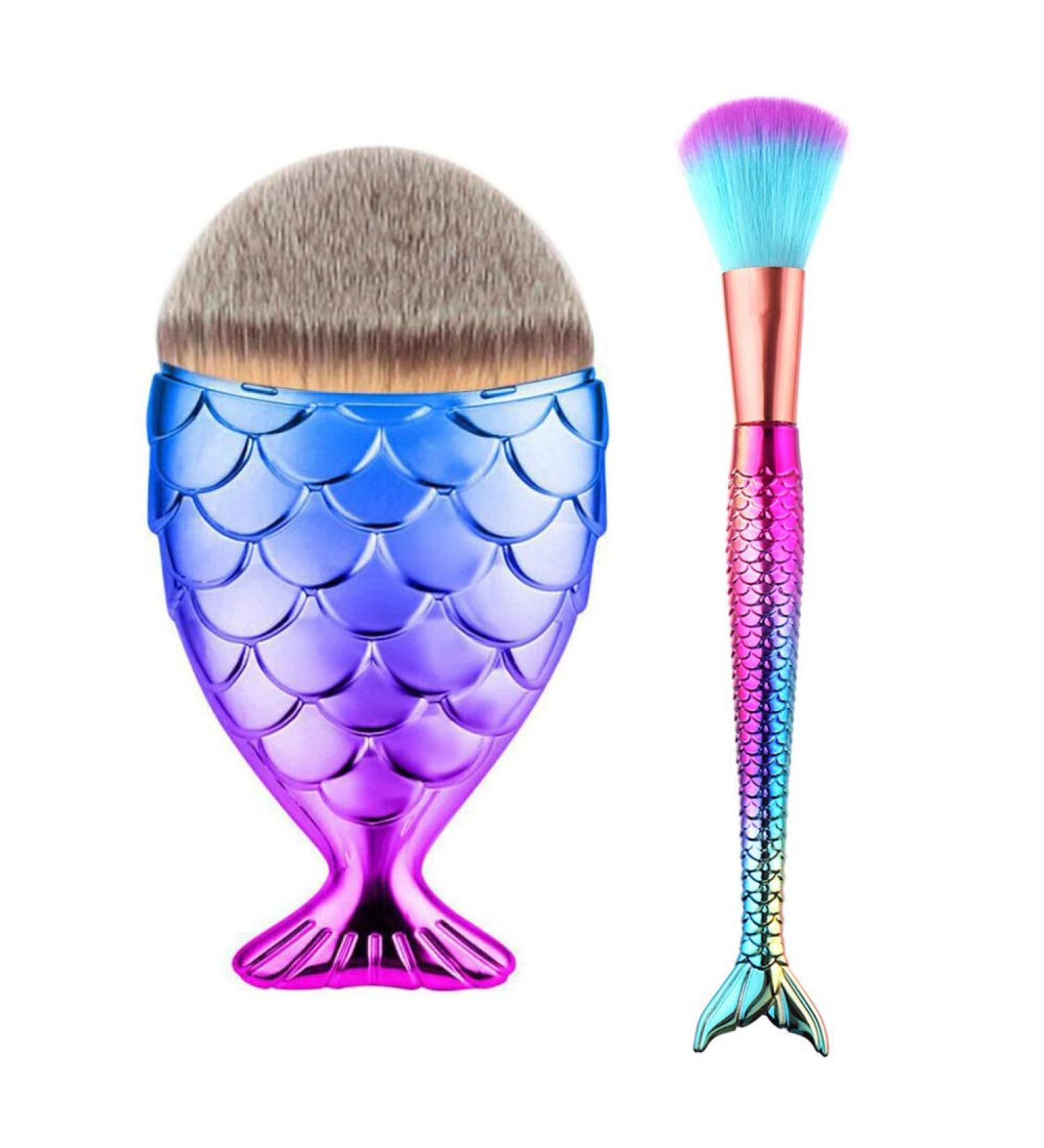 Shop Tvoip 2PCS Mermaid Fishtail Makeup Brushes - Fish Scale Blush Tools for Flawless Foundation - Buy Online on SooperMarket.com