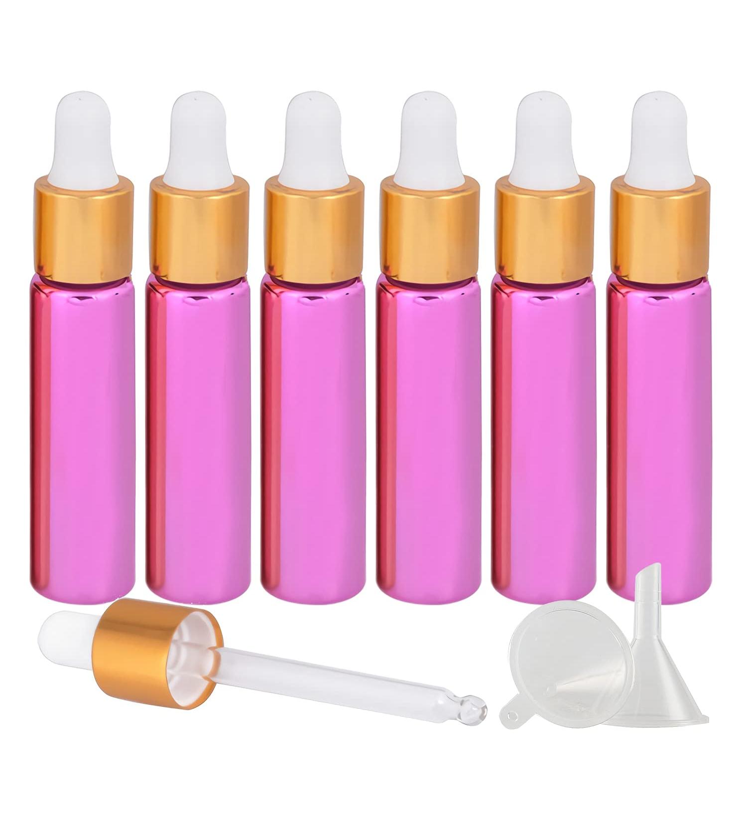 Tianzd 6 Pack 10ml Chrome Pink Glass Pipette Bottles - Essential Oil & Perfume Containers with Gold Screw Cap - Buy Online on SooperMarket.com