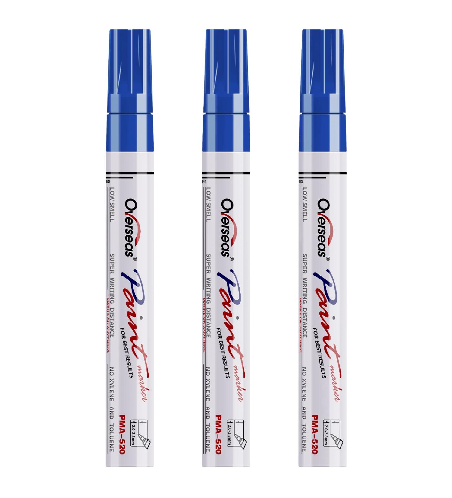 Blue Oil Based Paint Markers Pens - Waterproof & Quick Drying - 3 Pack Medium Tip for Metal, Wood, Fabric & More - Buy Online on SooperMarket.com