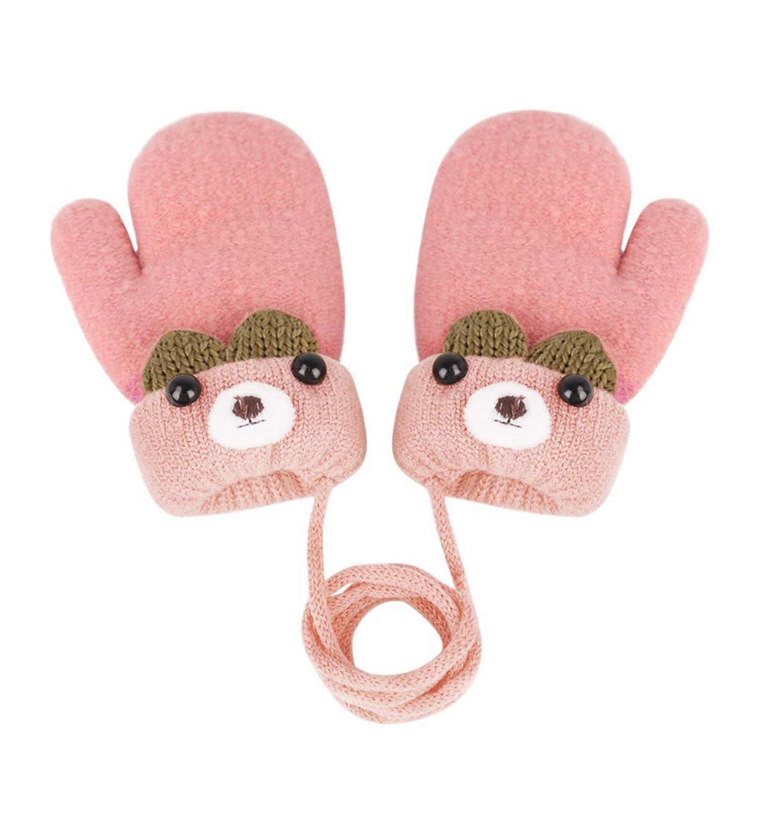 Kids Toddlers Knitted Gloves Mittens with String | Fleece Lined Winter Warm Mittens for Boys Girls | Age 0-3 | Orange - Buy Online on SooperMarket.com
