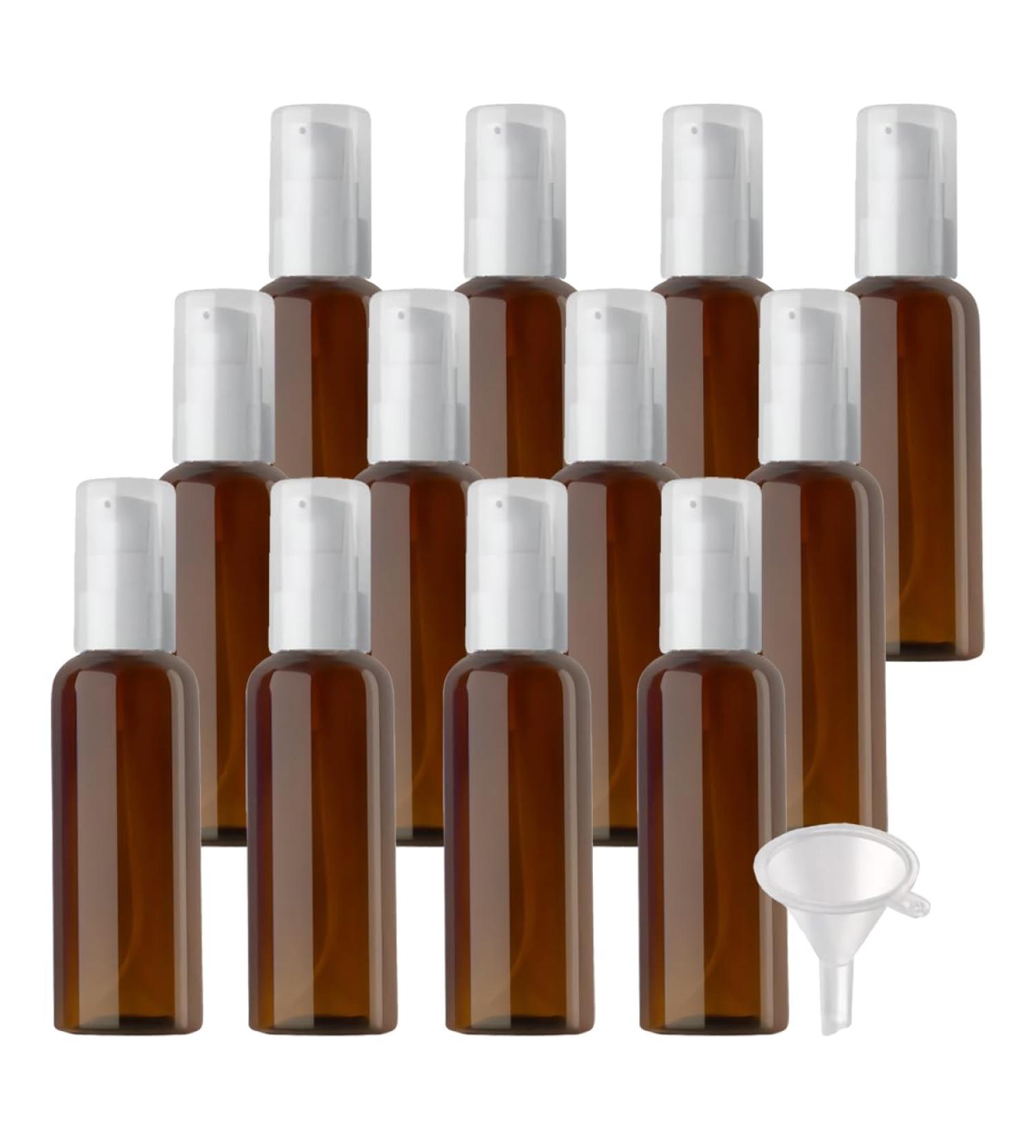 ZEOABSY 12 Pieces 100 ml Brown Lotion Bottles with White Pump 100ml Empty PET Plastic Lotion Pump Bottle Cosmetic Gel Travel Container for Cosmetic Make up Cleaning + 2 x Funnel Brown 100ml - Buy Online on SooperMarket.com
