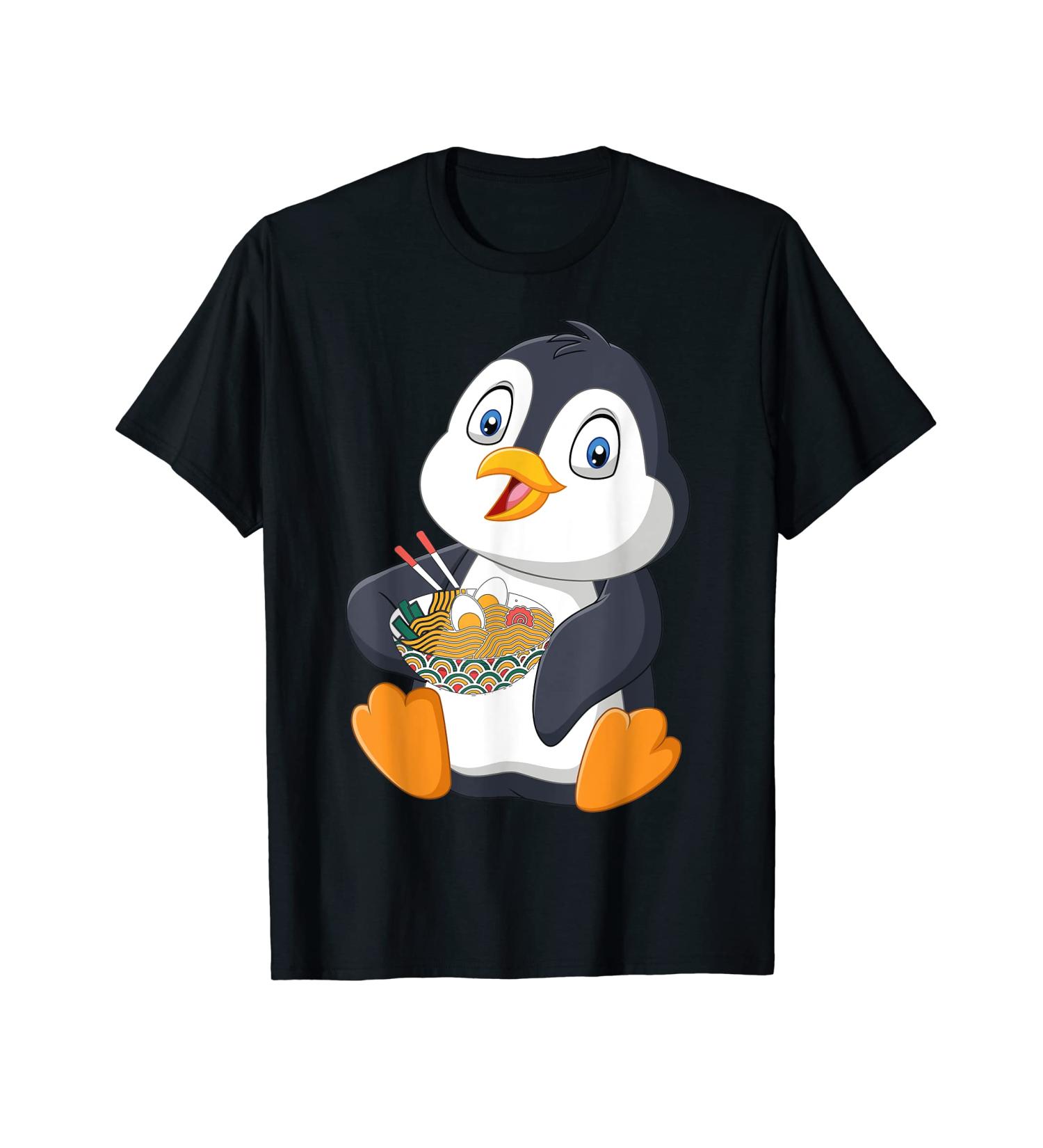 Penguin eating a Japanese Ramen noodle soup T-Shirt