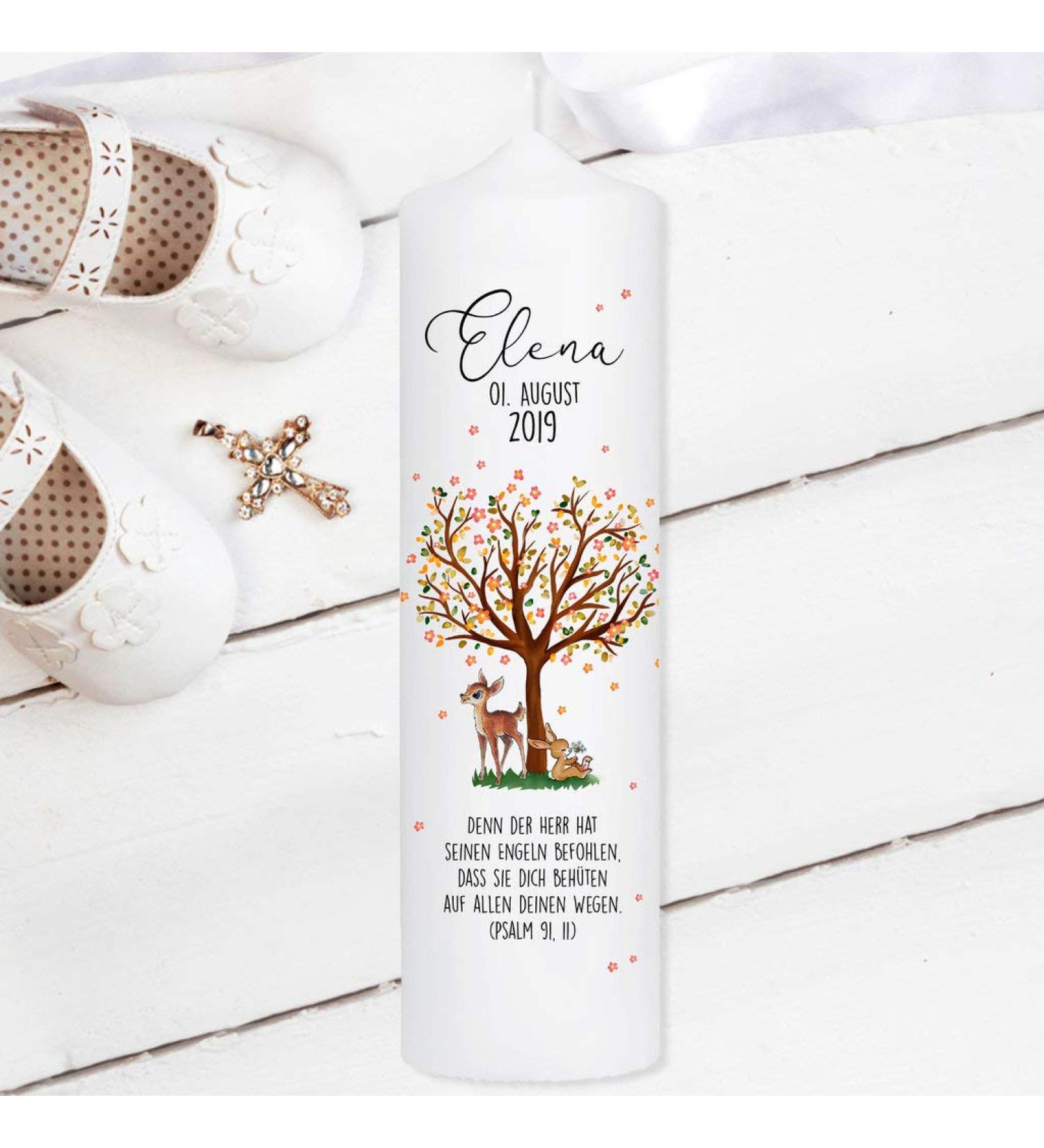 Personalized Wall Sticker Baptismal Candle for Boys - 25cm x 7cm | Unique Motif with Tree Deer & Rabbit | Ideal Individual Baptism Gift - Buy Online on SooperMarket.com