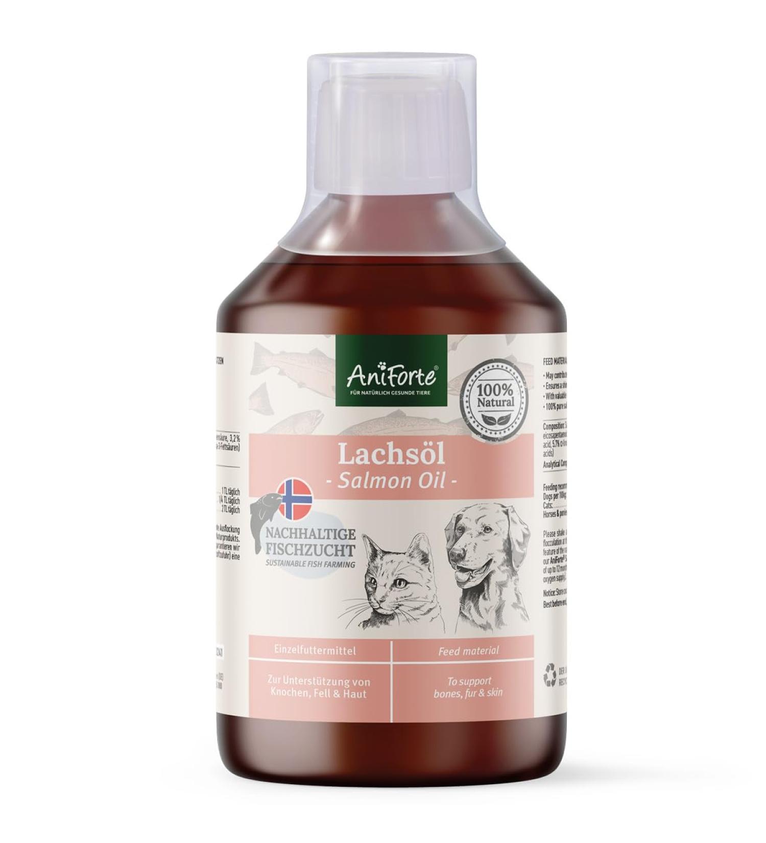 AniForte Premium Salmon Oil 500ml for Dogs, Cats, Horses & Pets - 100% Pure Norwegian Fish Oil with Omega 3, 6, EPA, DHA & ALA for Coat, Skin, Joints & Brain Health - Buy Online on SooperMarket.com