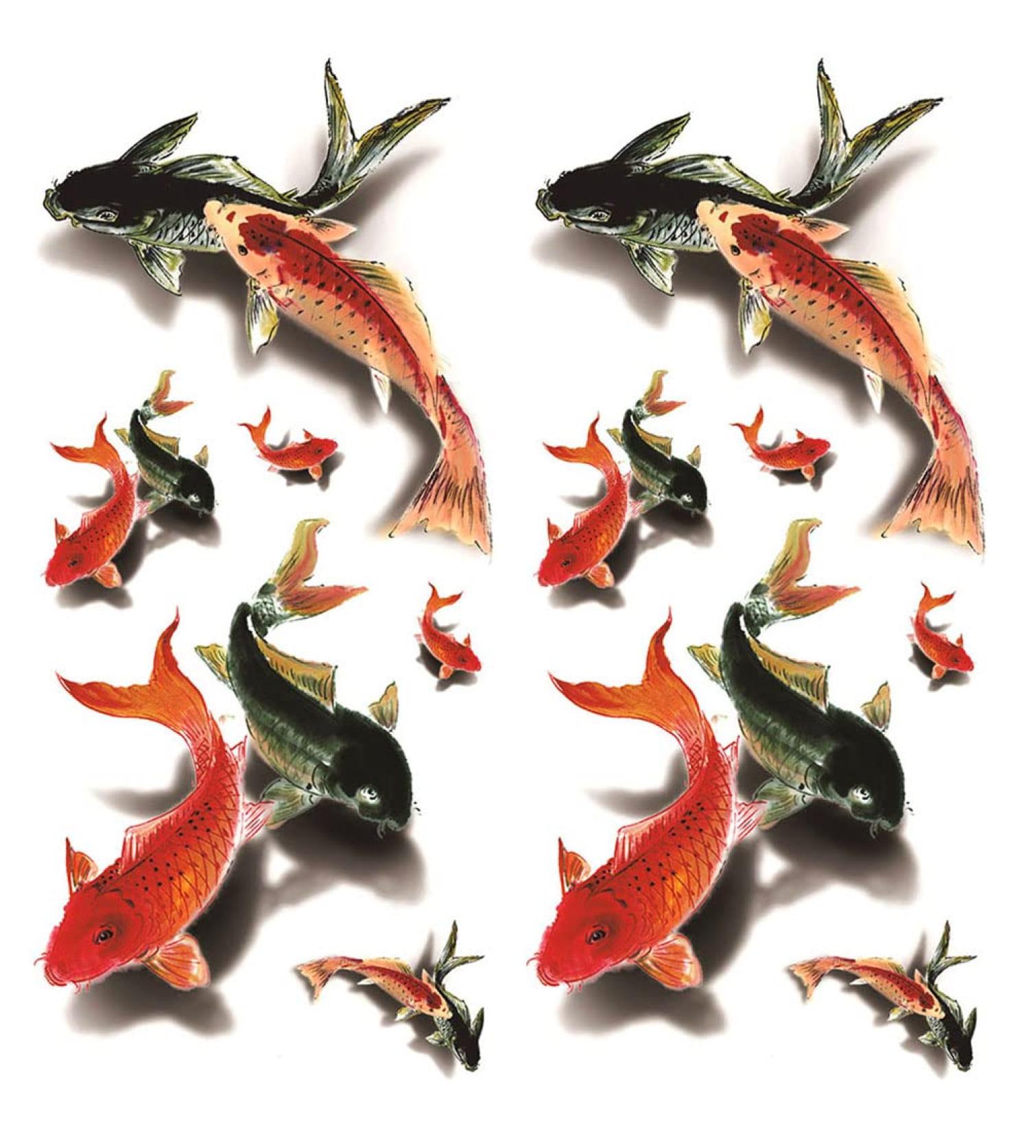 Oottati Waterproof Tattoo Stickers - 2 Sheets, 3D Red Black Koi Carp Fish Design - Long Lasting and Realistic Look - 3D-029 - Buy Online on SooperMarket.com