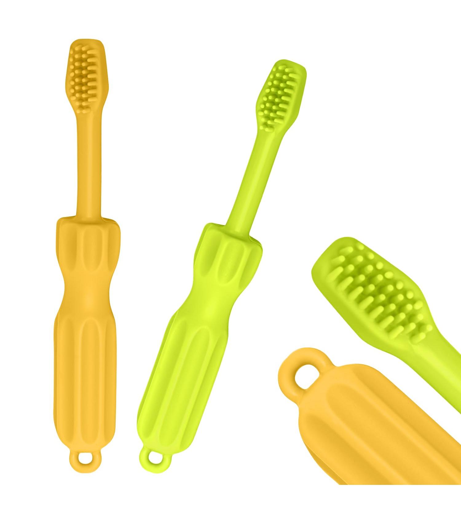 CLdy Baby Biting Toys - BPA-Free Silicone Teething Rings & Toothbrushes for Babies 3+ Months - Stimulate & Massage Gums (Yellow-Green 2 Pieces) - Buy Online on SooperMarket.com