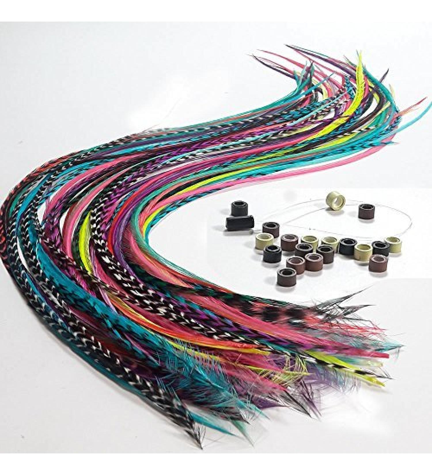 100% Real Rooster Feather Hair Extensions - Long Rainbow Colors Kit | Sexy Sparkles - Buy Online on SooperMarket.com