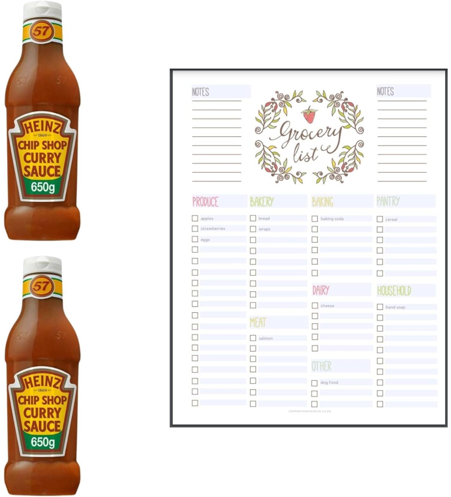Curry Sauce Bundle which Contains Heinz Chip Shop Curry Sauce Classic 590ml - Pack of 2 with Grocery List Card - Buy Online on SooperMarket.com