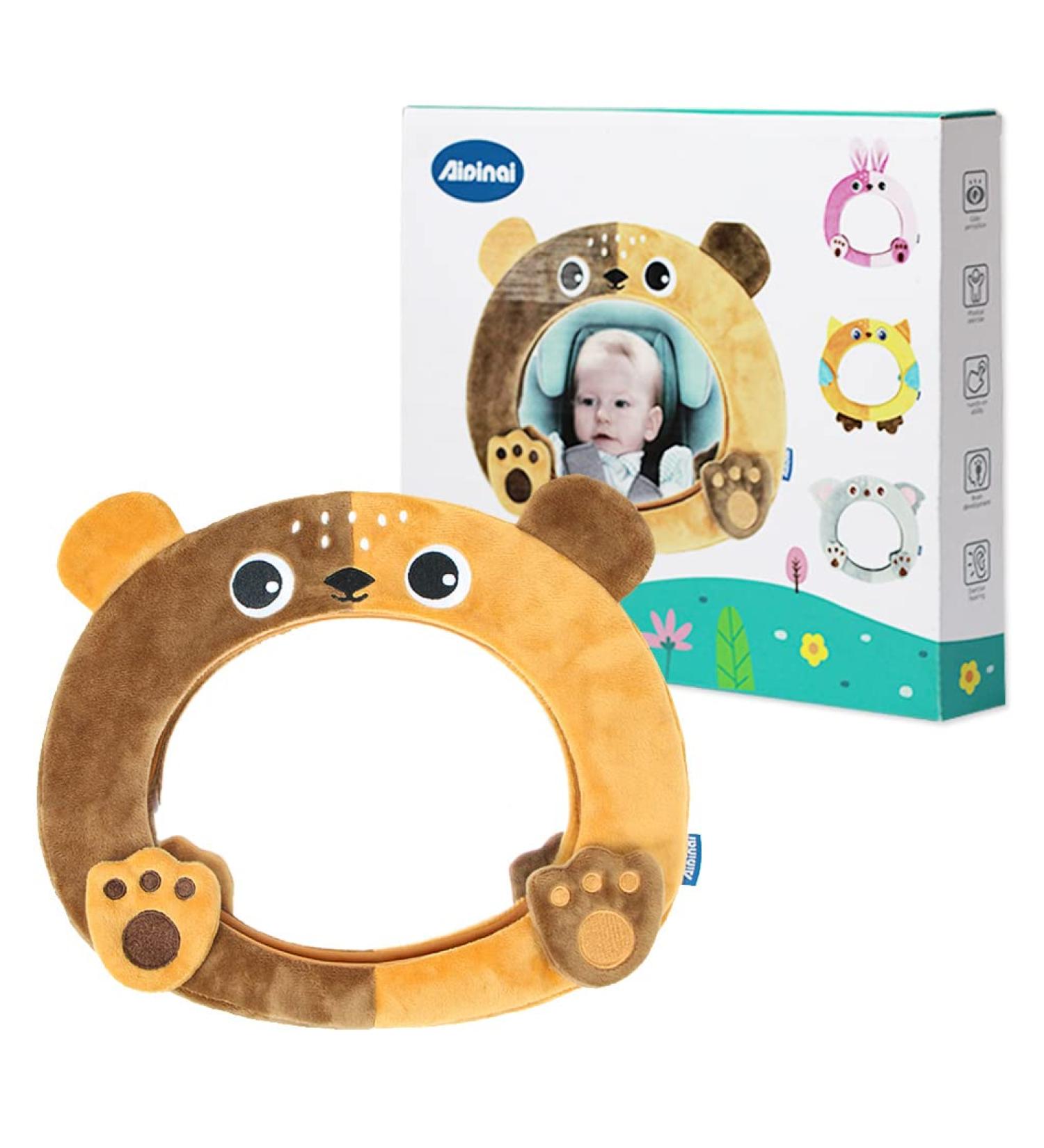 AIPINQI Baby Car Mirror | Rear and Forward Facing Easy View Cartoon Mirror for Infant and Newborn | 100% Shatterproof Safety | Bear Design - Buy Online on SooperMarket.com