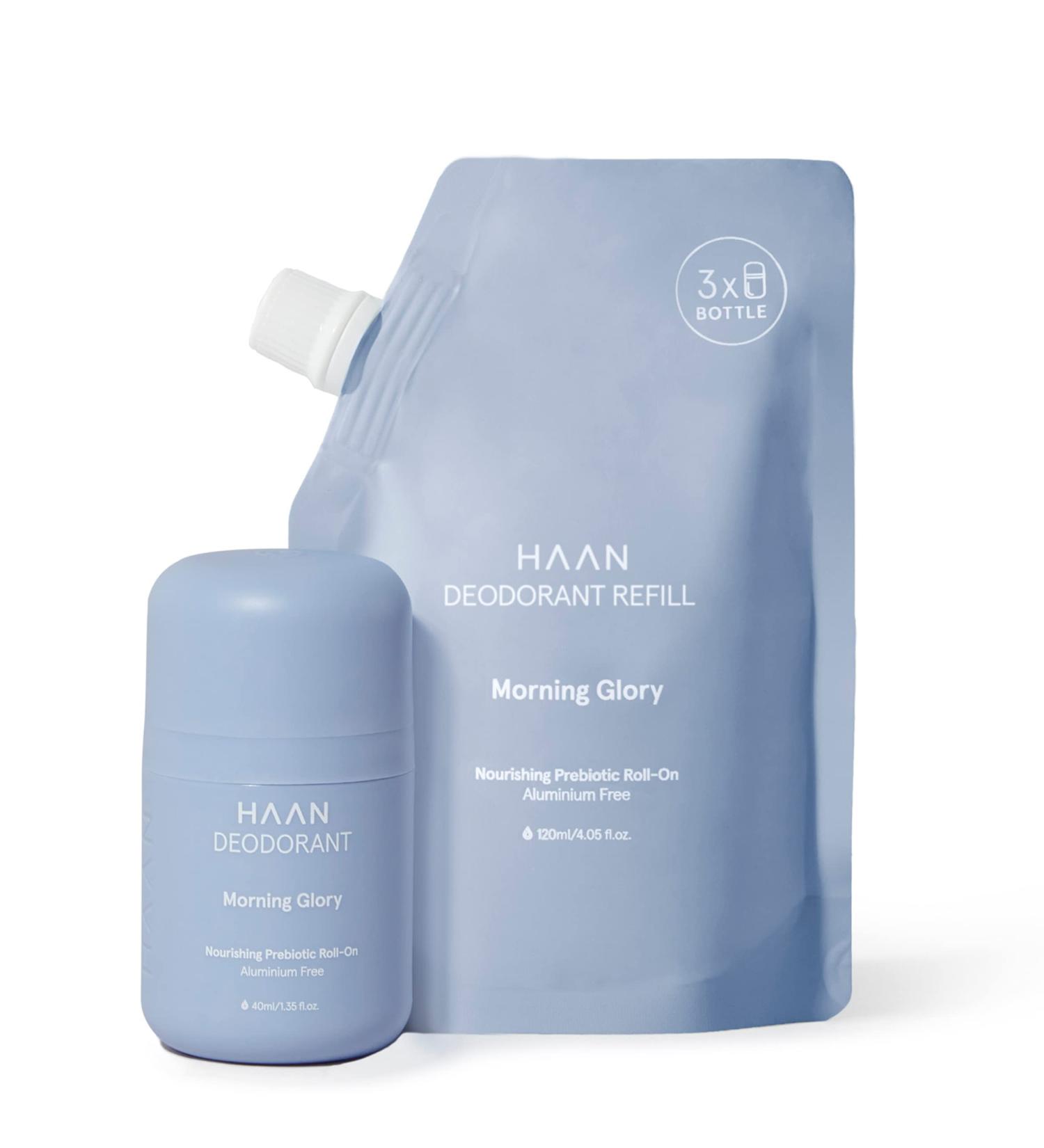 HAAN Natural Deodorant for Women and Men (1.4 Fl. Oz.) + Refill Morning Glory (4 Fl. Oz.) with 24 Hour Odor Protection | Vegan Deodorant Balance Your Skin's | Aluminium Free Paraben Free - Buy Online on SooperMarket.com
