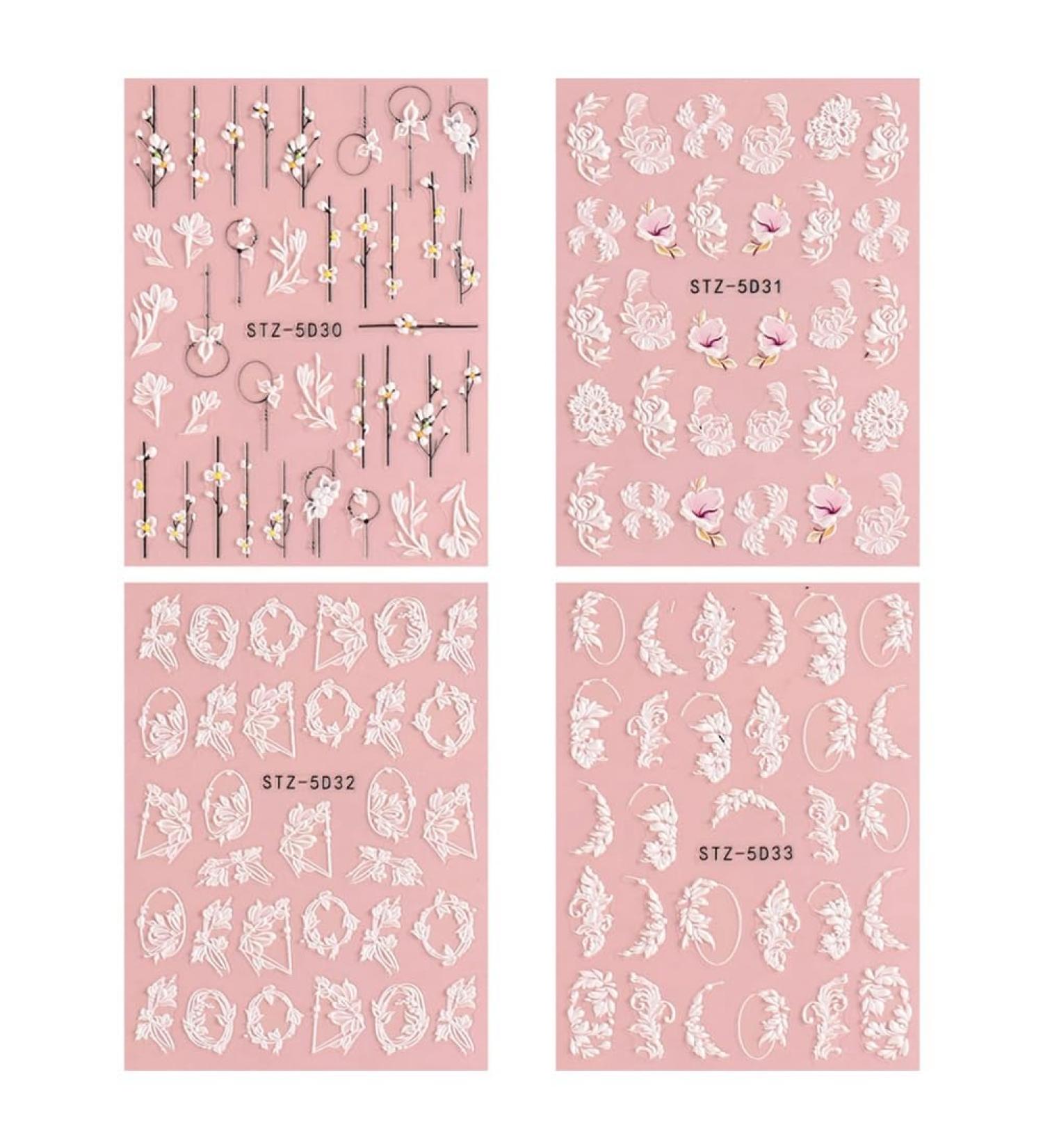 carrub 5D Embossed Flower Nail Art Stickers 4 Sheets Self-Adhesive Decals Floral Design Nail Decoration for Women - Buy Online on SooperMarket.com