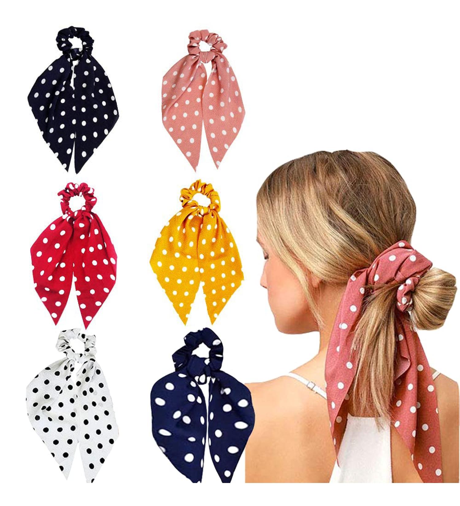 Hair Scarf Scrunchies Bow Scrunchies for Hair Chiffon Floral Scarf BowPonytail Holder for Women Girls (dial point) - Buy Online on SooperMarket.com