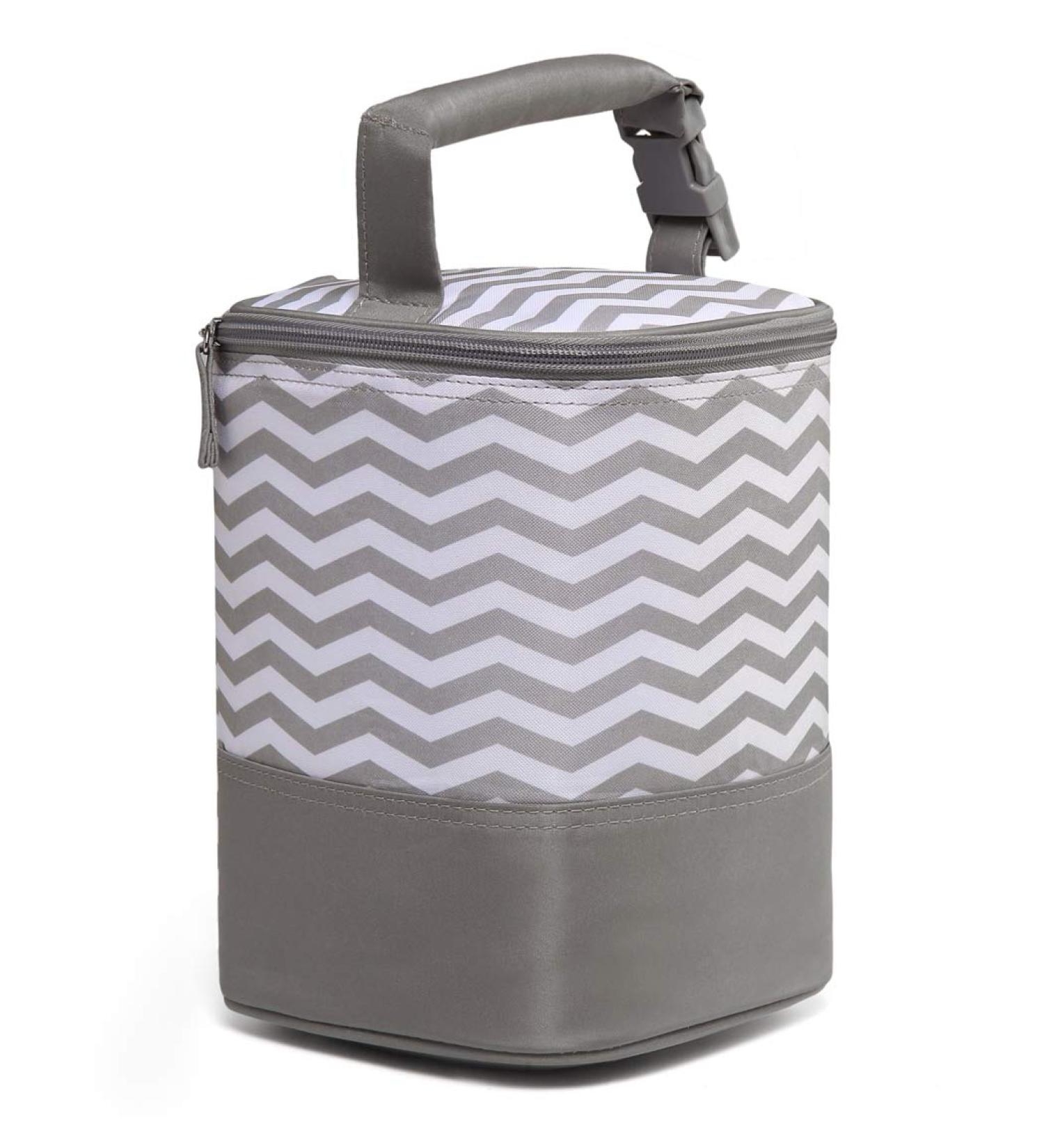 LCY Insulated Baby Bottle Cooler Bag - Grey & White Waves | Fits 4 Bottles | Hanging Strap Included - Buy Online on SooperMarket.com