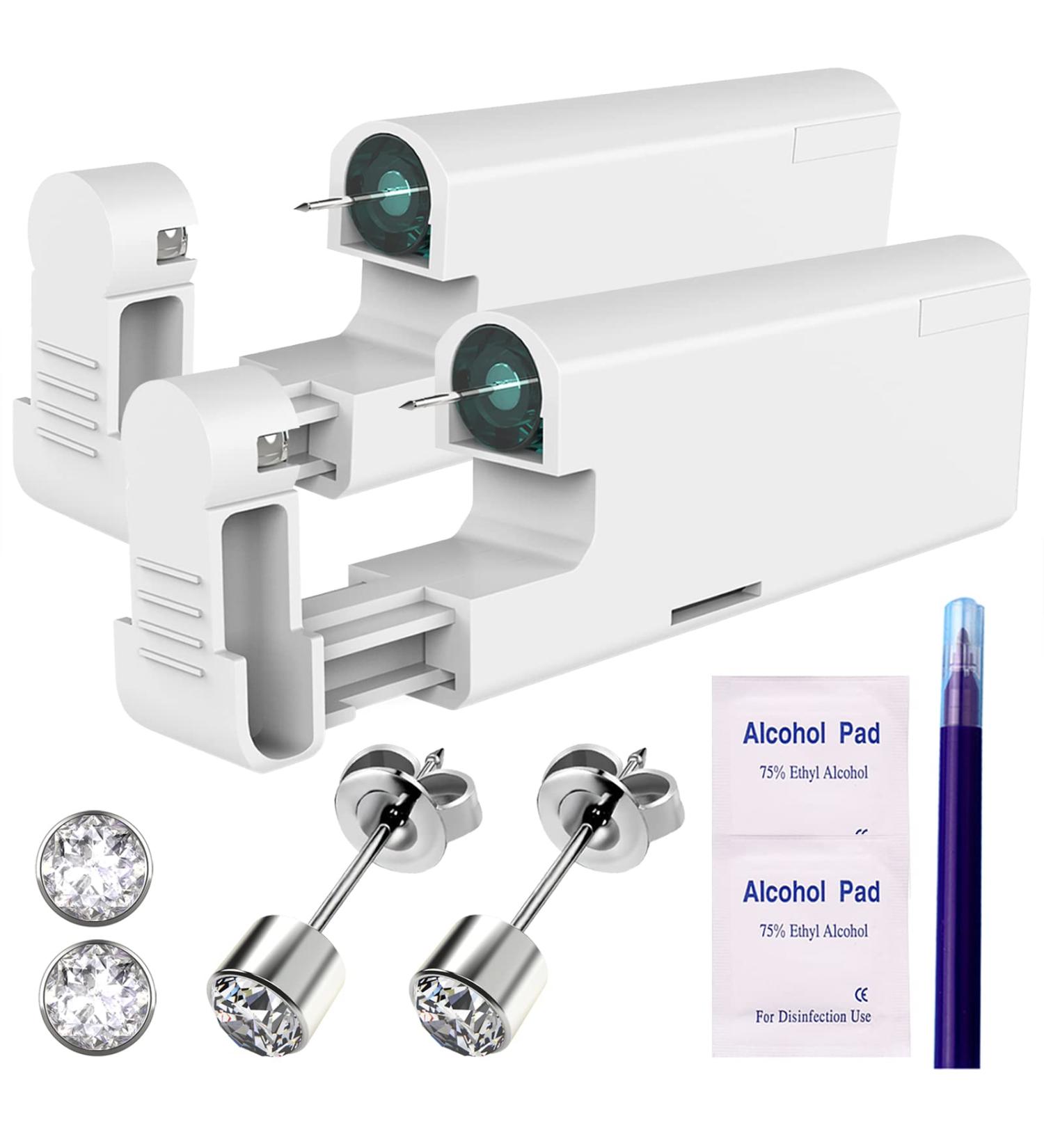 2Pcs Disposable Aseptic Ear Piercing Kit with Built-in Silver 4mm Ear Studs - Buy Online on SooperMarket.com