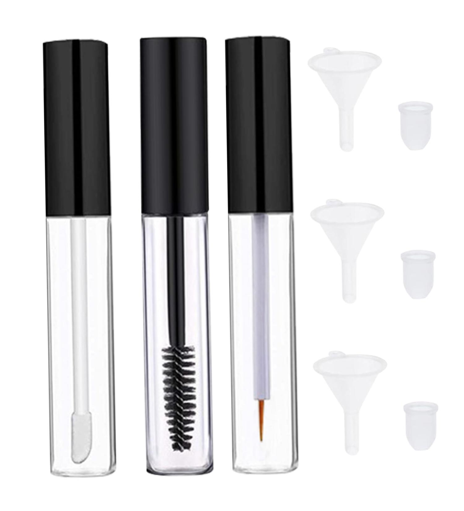 Empty Mascara Tube and Wand 3PCS 10ml Empty Lip Gloss Tubes Transparent Empty Eyeliner Tube with Rubber Inserts and Funnels for DIY Castor Oil - Buy Online on SooperMarket.com