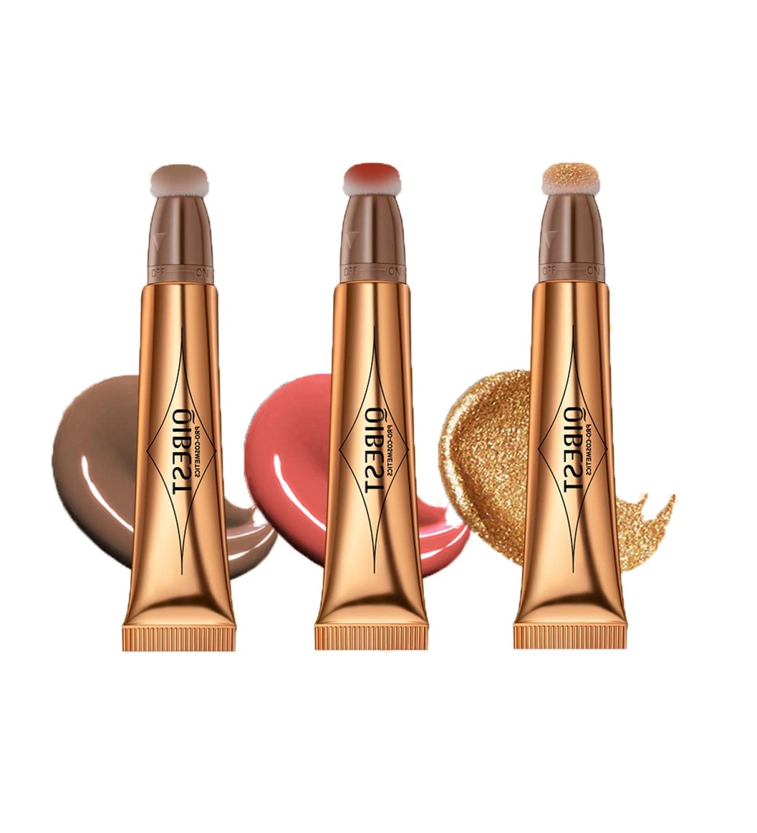 Pakivs 3 Pcs Cream Contour Sticks with Cushion Applicator - Waterproof 3-in-1 Contour, Highlighter & Blush Pen Set for Easy 3D Face Makeup - Buy Online on SooperMarket.com