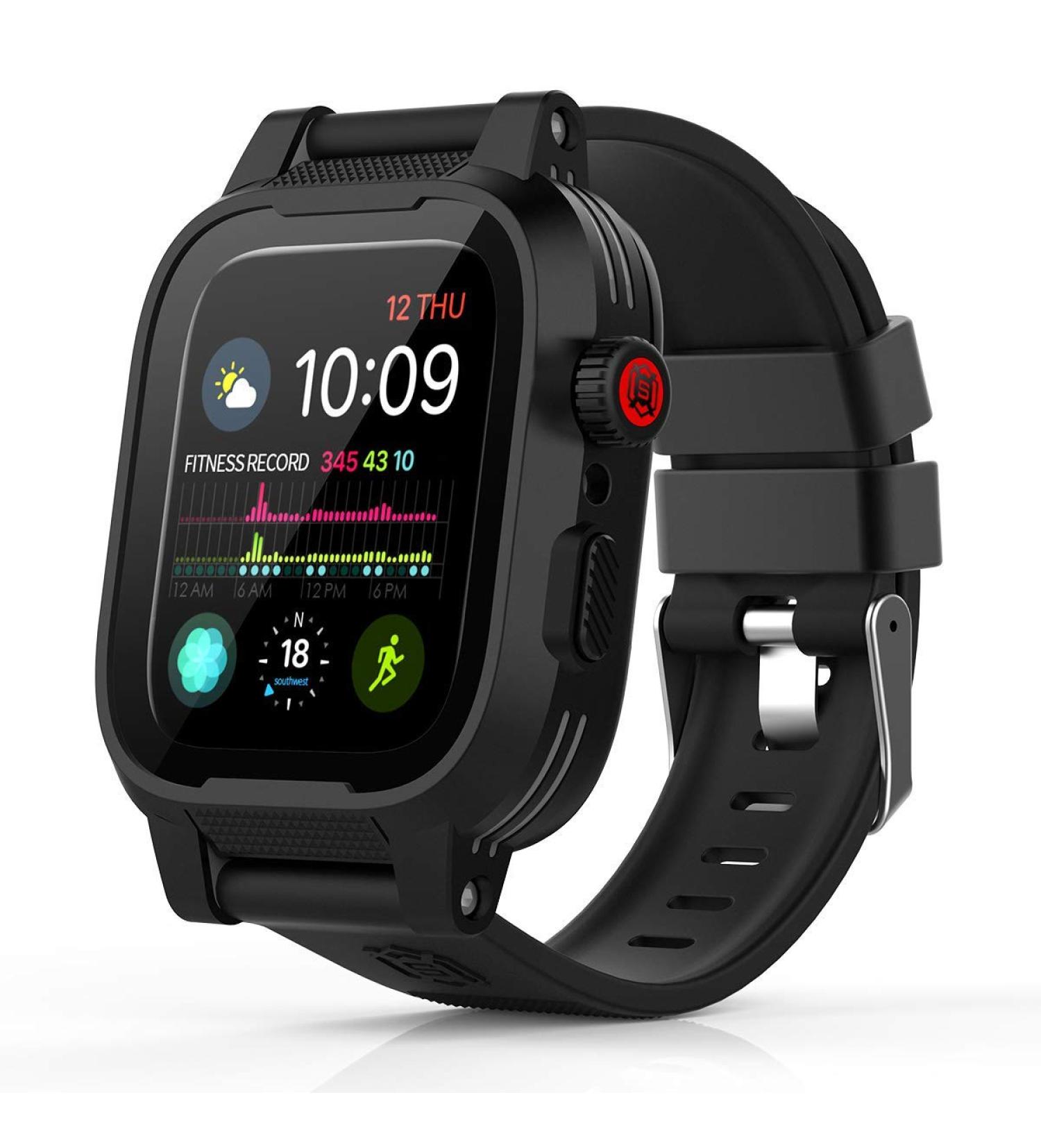 ShellBox Waterproof Apple Watch Case 42mm Series 3 & 2 | Premium Silicone Band | Built-in Screen Protector | Slim Drop/Shock Proof | Black - Buy Online on SooperMarket.com