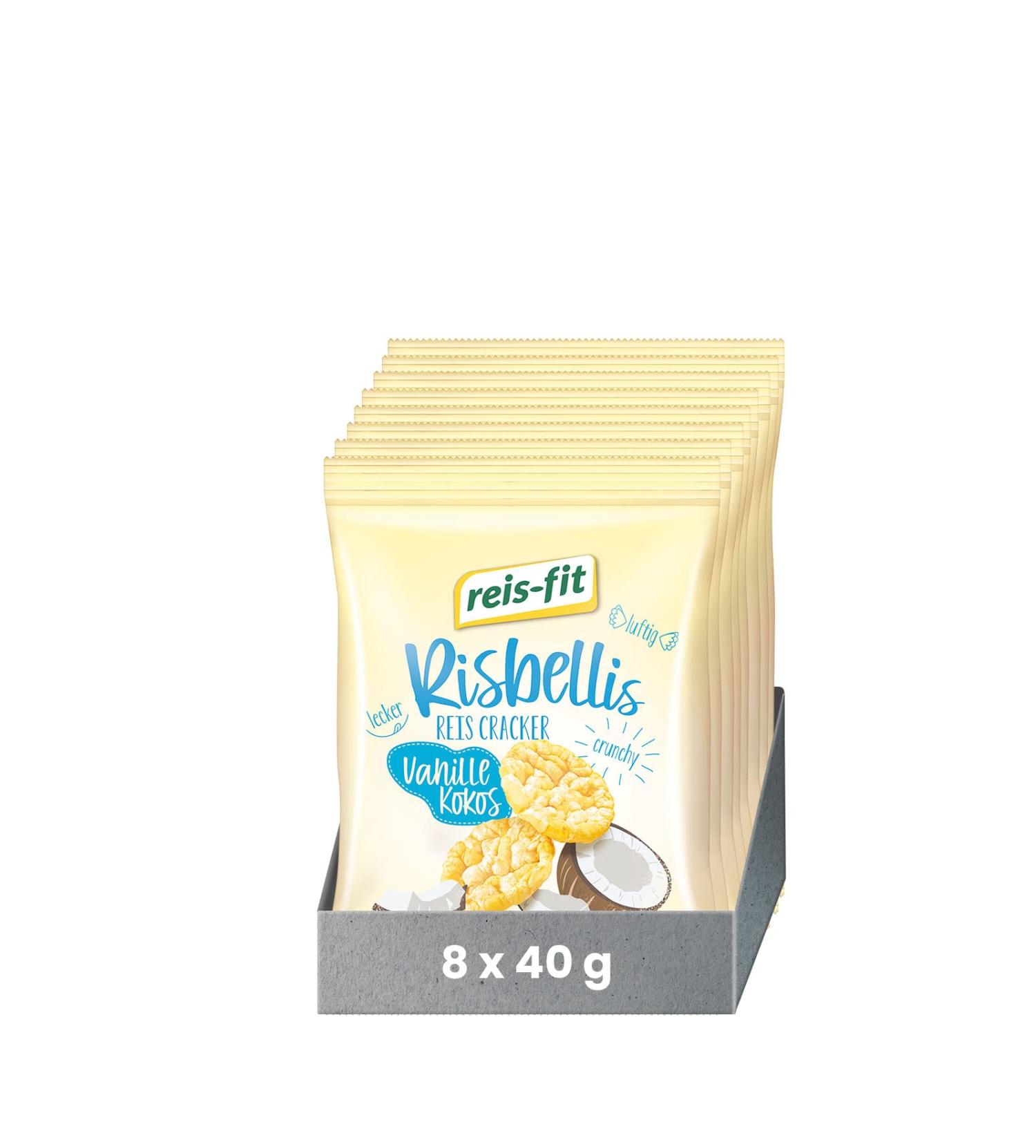 reis-fit Risbellis Vanilla-Coconut 8x40g gluten-free crispy snack for on the go Vanilla 40 g (pack of 8)