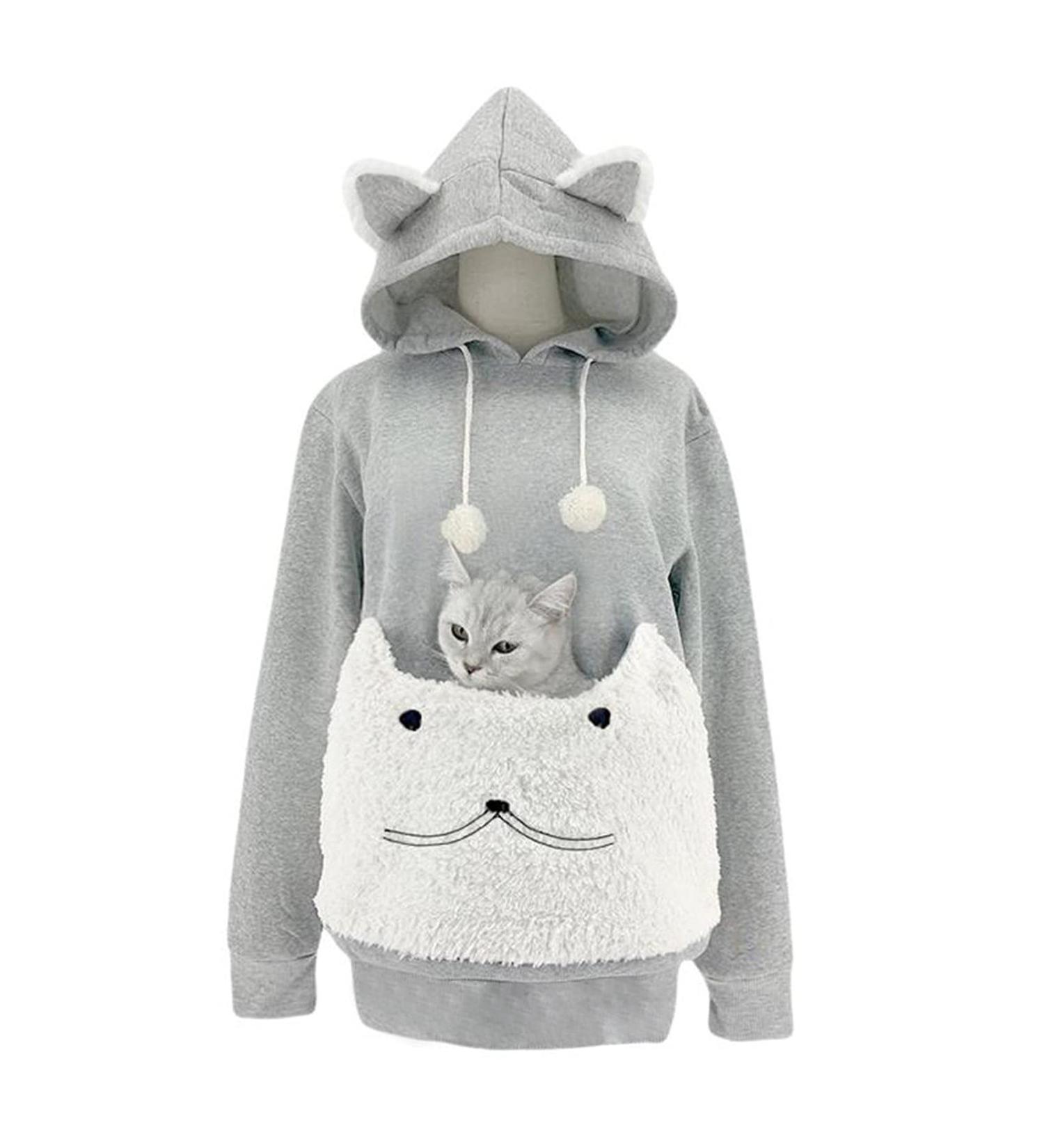 Women Cute Cat Ear Hoodies Pet Carrier Sweatershirt Puppy Kitten Pouch Jumper Long Sleeve Pullover Tops XL White - Buy Online on SooperMarket.com