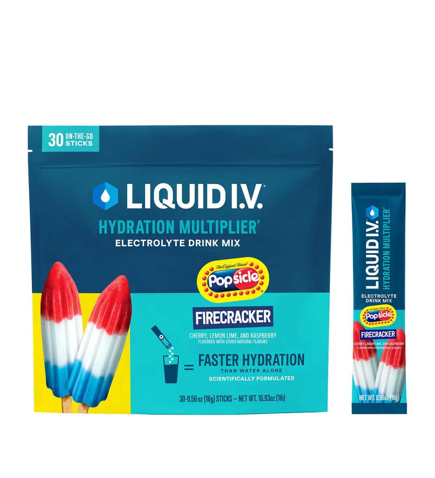Liquid IV Hydration Multiplier Drink Mix 30 Count - Firecracker Flavor - 30 Total Individual Stick Packets - 480 Grams - Buy Online on SooperMarket.com