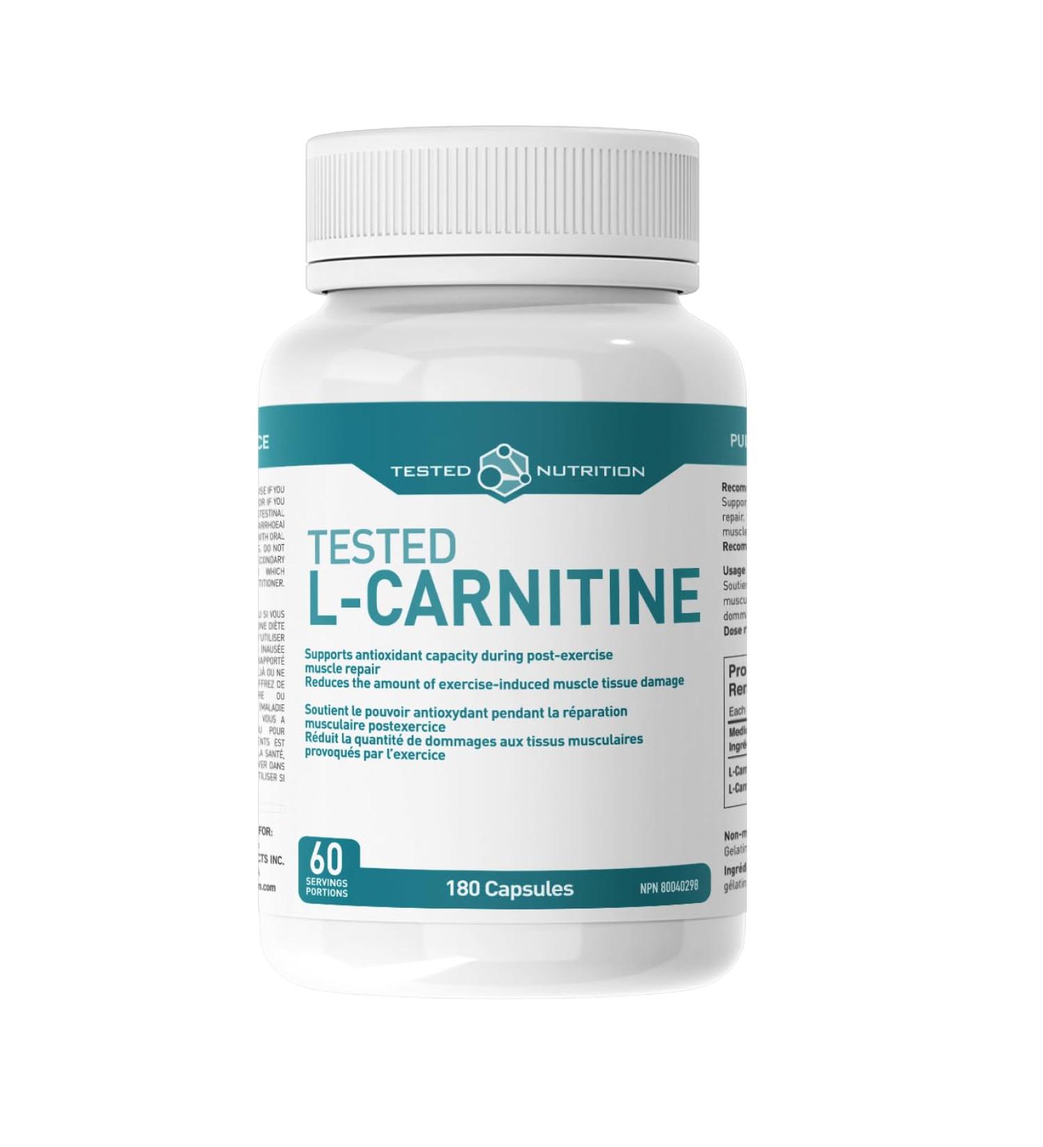 Tested Nutrition L-Carnitine Capsules | 454mg L-Carnitine Tartrate per Capsule | Stimulant Free Weight Loss Support Muscle Recovery Energy Metabolism Booster | 60 Servings (180 Capsules) - Buy Online on SooperMarket.com