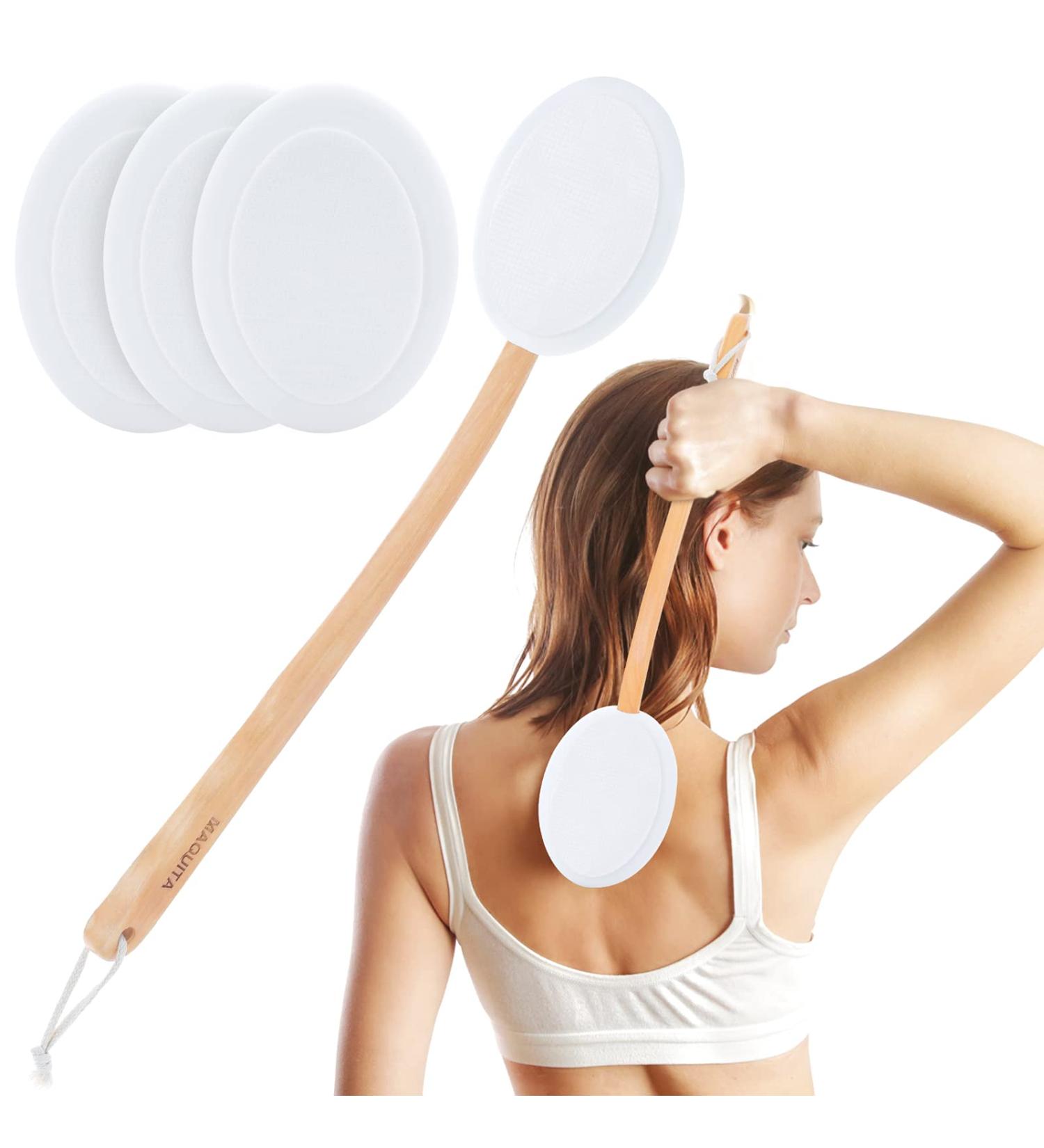 MAQUITA 2 in 1 Back Cream Applicator & Body Brush with Long Handle | Self-Application Back Scrubber with 3 Pads | Portable & Convenient for Travel - Buy Online on SooperMarket.com