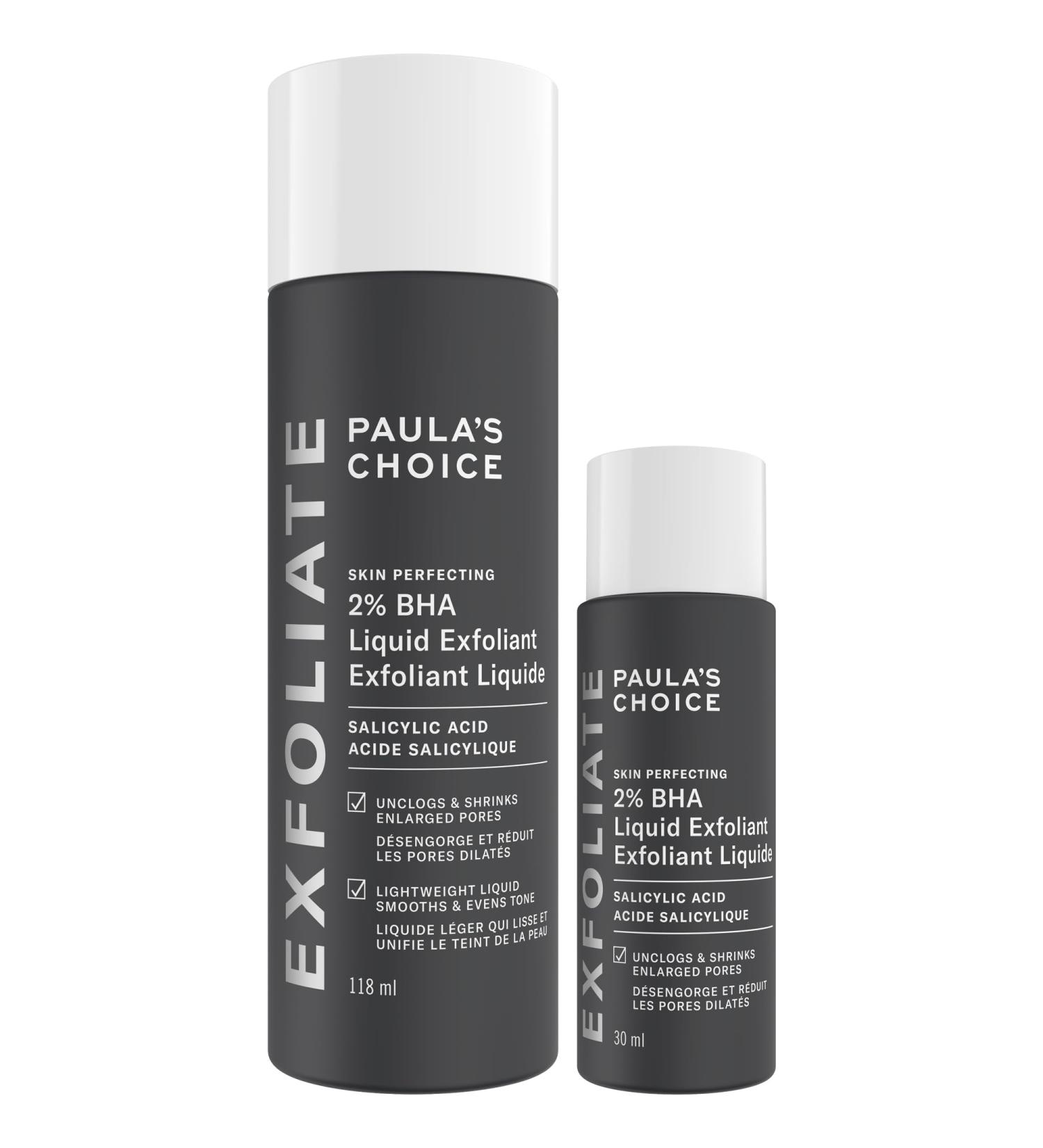 Paula's Choice Skin Perfecting 2% BHA Liquid Salicylic Acid Exfoliant Duo Gentle Exfoliator for Blackheads Large Pores Wrinkles & Fine Lines Includes 1 Full Size Bottle & 1 Travel Size Bottle Full Size + Travel Size Duo - Buy Online on SooperMarket.com