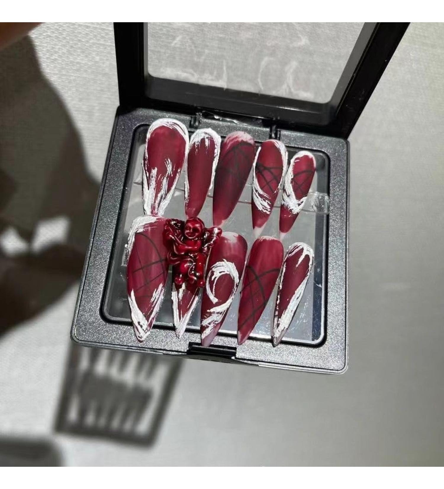 Temperament-enhancing nail art hand-made long nail art finished product with removable fake nails patch.(XS) - Buy Online on SooperMarket.com