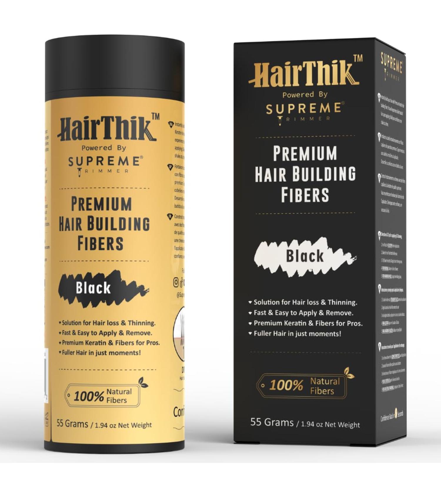 HairThik Hair Building Fibers - Thicker Fuller Hair Solution for Men & Women | 55g Black - Instantly Fill Fine & Thinning Hair - Buy Online on SooperMarket.com
