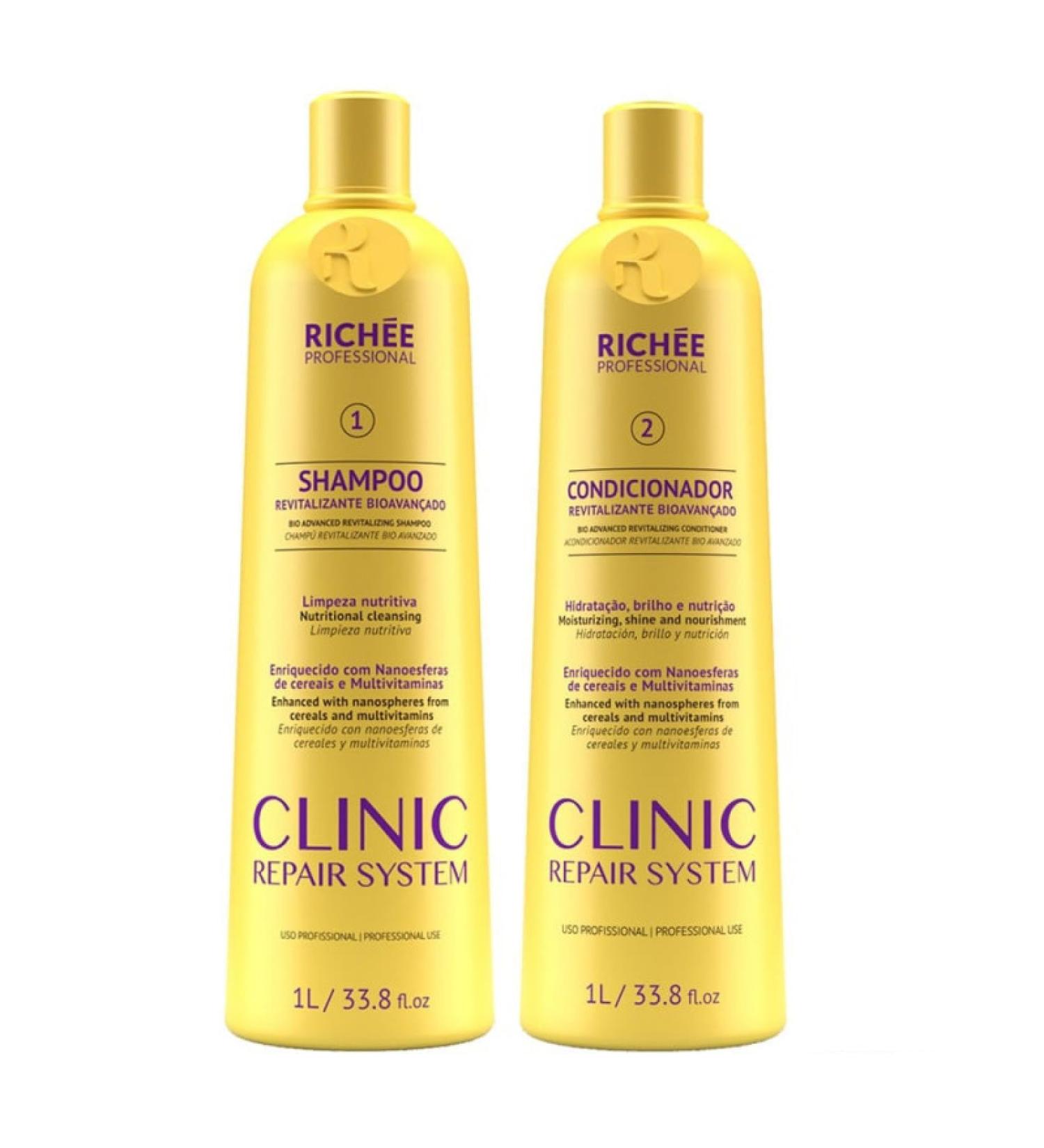 Rich e Professional | Clinic Repair System Home Care Kit | Shampoo And Conditioner | (2x) 1000 ml / 33.8 fl.oz. Clinic (2x1Liters)