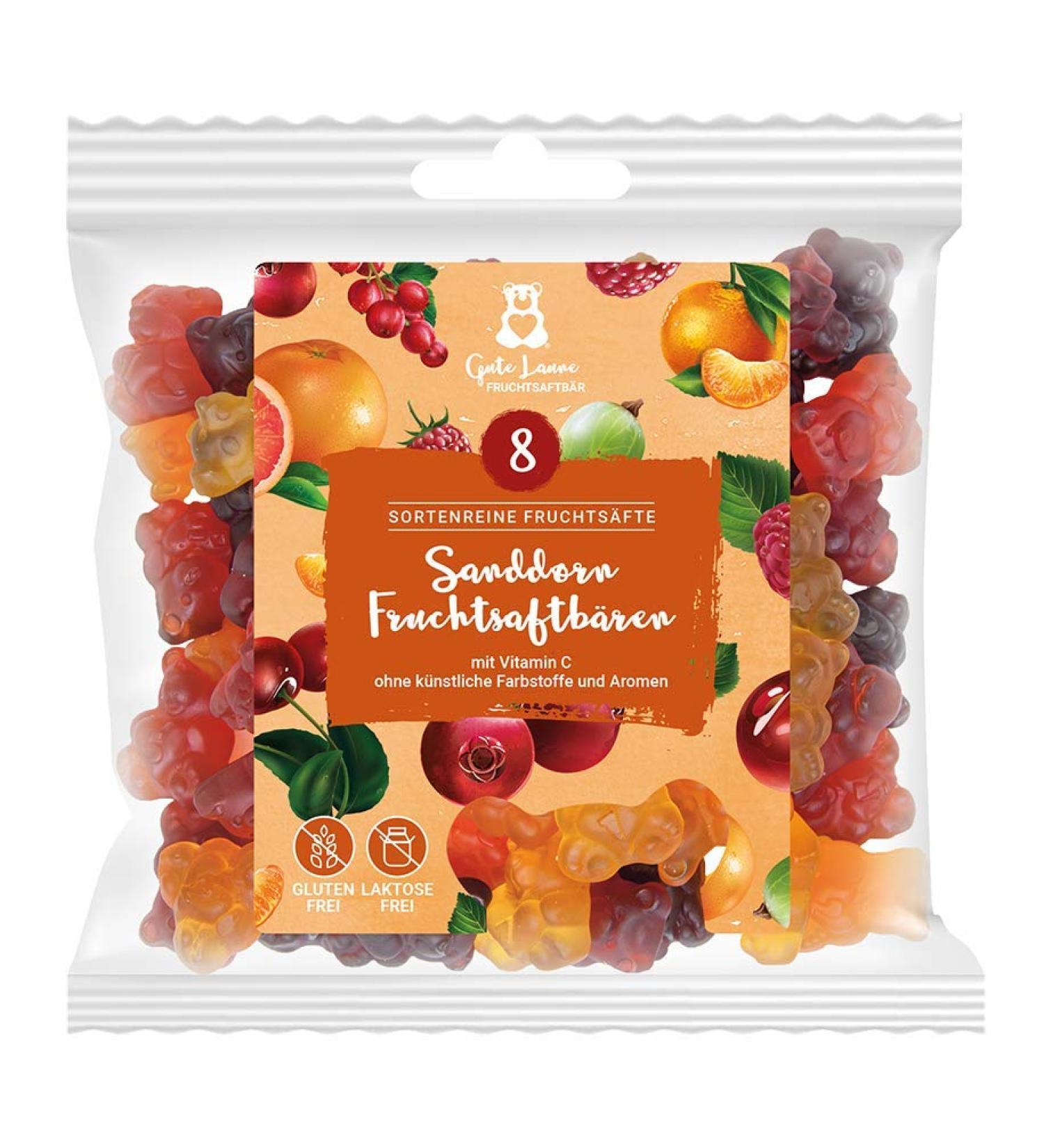 Naschlabor x Good Mood Sea Buckthorn Fruit Juice Bear | 20% Pure Juice | Gluten & Lactose-Free | 150g Pack | No Artificial Dyes or Flavors - Buy Online on SooperMarket.com