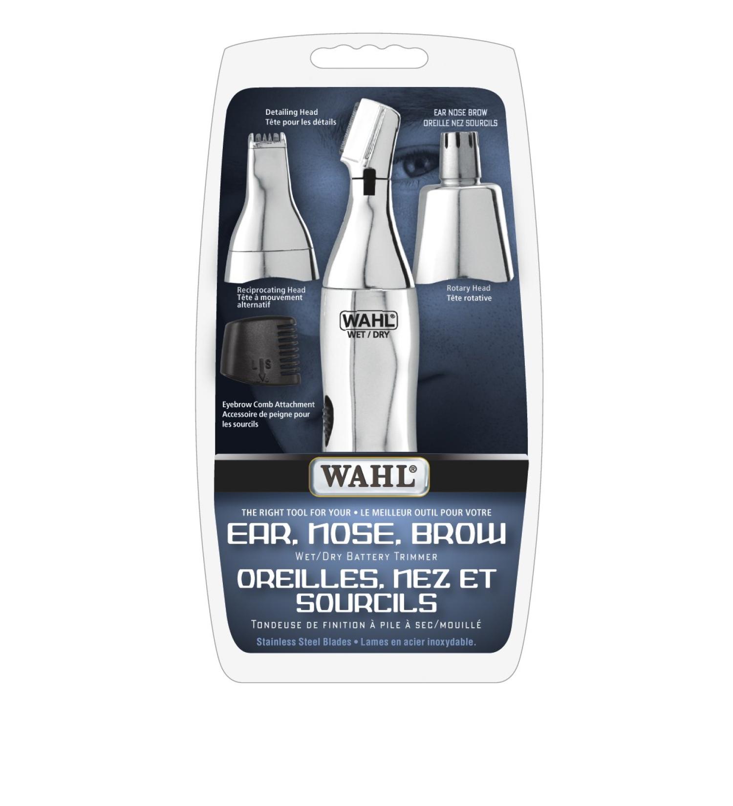 Wahl Canada Ear Nose and Brow Trimmer Personal Wet/Dry Battery Trimmer with 3 Heads Trimmer for Grooming at Home Compact lightweight and easy to handle - Model 5563 - Buy Online on SooperMarket.com