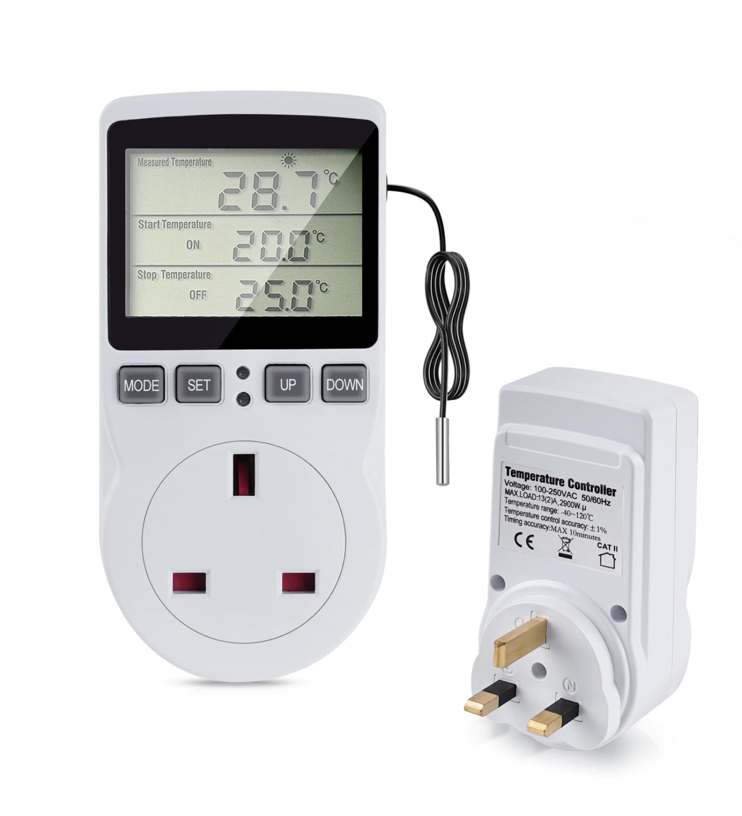 Bonlux Plug In Digital Thermostat Temperature Control Heating and Cooling Reptile Thermostat Timer Plug Socket UK Digital Temperature Thermostat for Greenhouse Refrigerator Homebrew Aquarium - Buy Online on SooperMarket.com