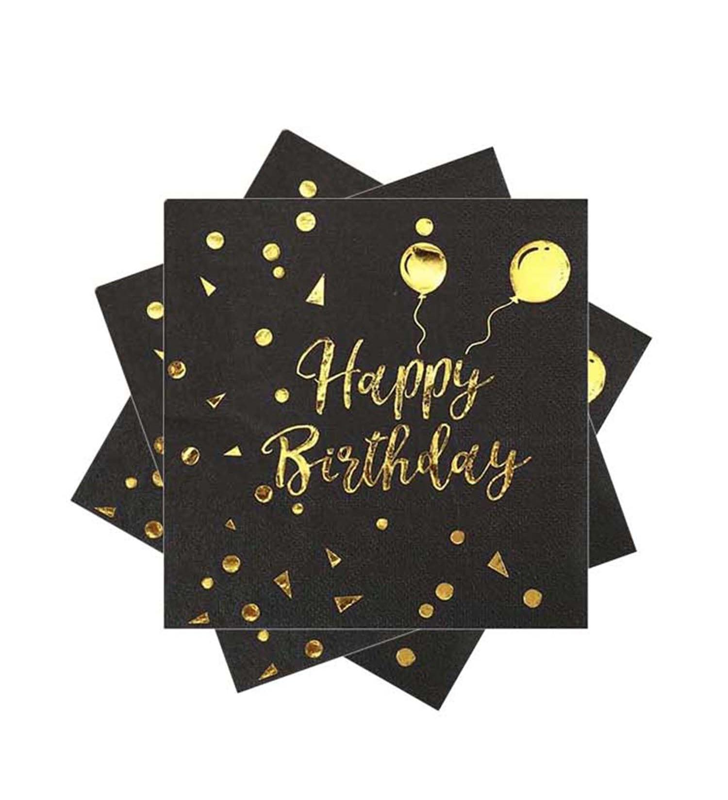 40 Black & Gold Birthday Napkins for Girls - 33x33cm Paper Party Decor - International Shipping - Buy Online on SooperMarket.com