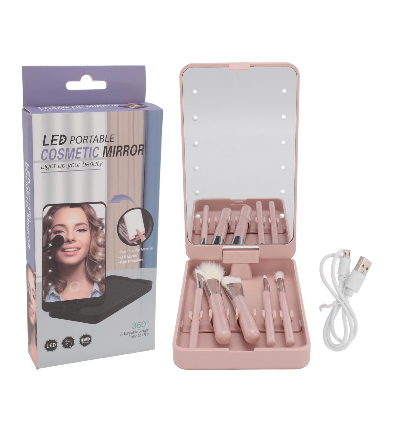 KKPLZZ Makeup Brush Set with Mirror Multifunctional Cosmetic Brushes Kit with Rotatable Foldable LED Mirror for Home Dormitory Travel - Buy Online on SooperMarket.com