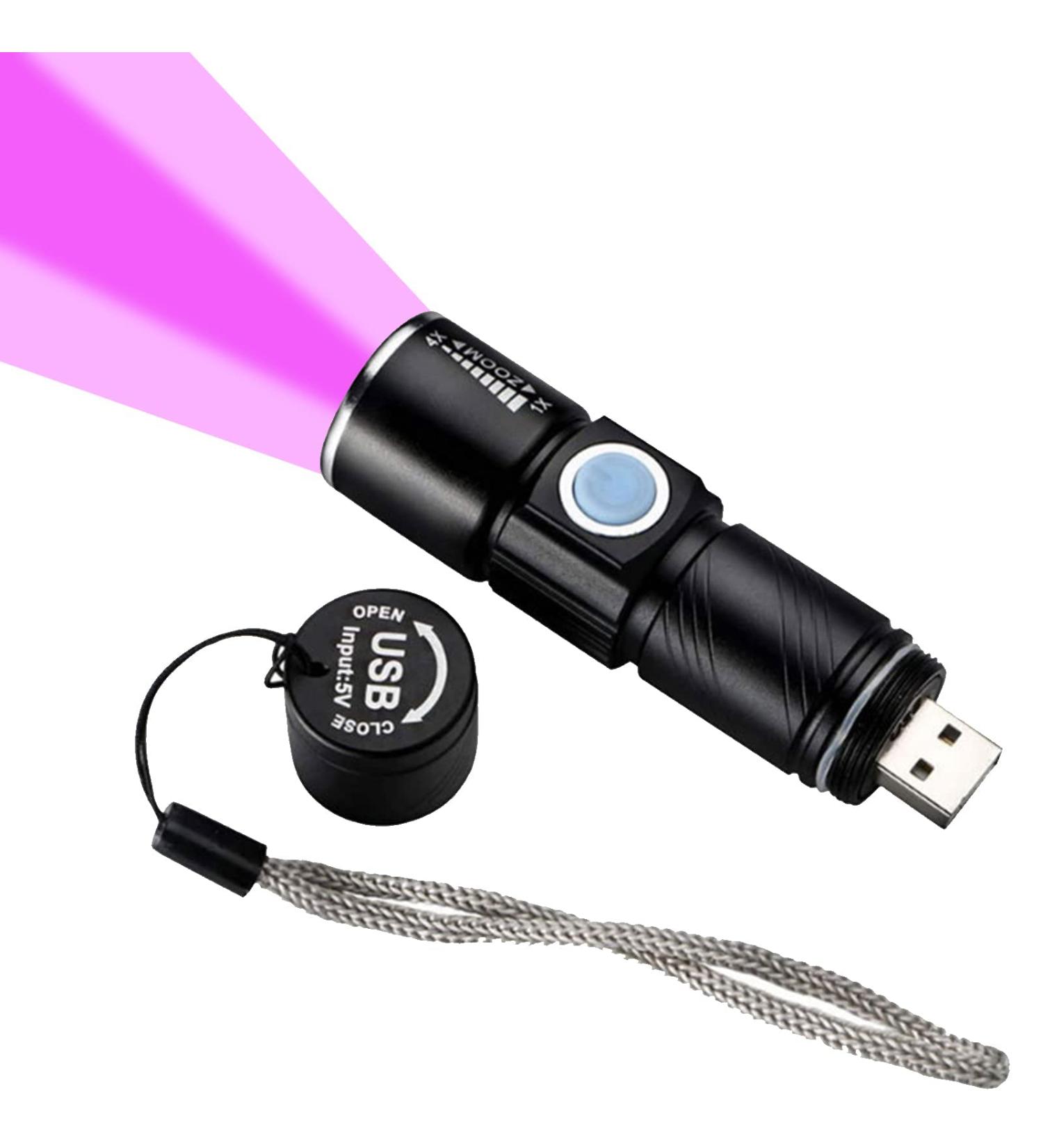 ADQOO UV Torch Rechargeable Blacklight Flashlight LED Mini Ultraviolet Torches USB Black Light Zoomable 395nm Detector for Dog Cat Pet Urine Stain Bed Bugs and More - Buy Online on SooperMarket.com