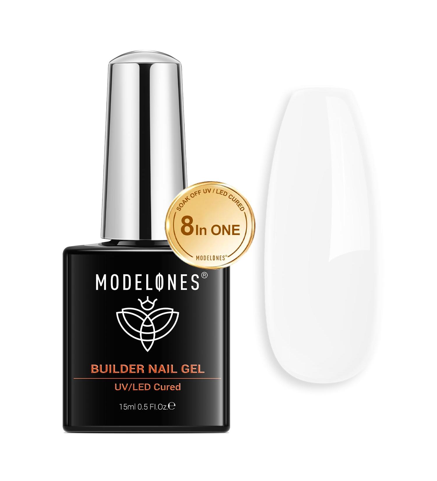 Modelones Milky White Builder Gel - 8-in-1 Nail Strengthener & LED Hard Gel - 15ML Bottle - Gift for Women - Buy Online on SooperMarket.com