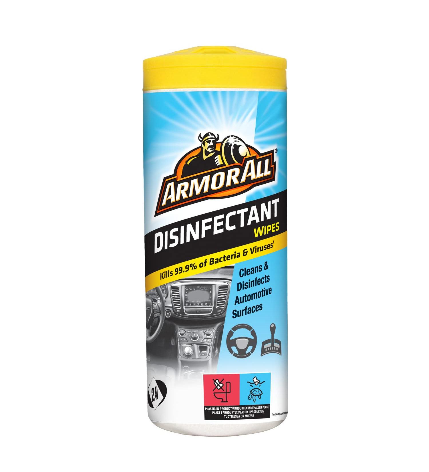 Armor All 24 Disinfectant Wipes Citrus Scent Cleans and Disinfects All Car Surfaces In One Step Kills 99.99% of Bateria and Virus Freshness Lock Ideal For Car Detailing - Buy Online on SooperMarket.com