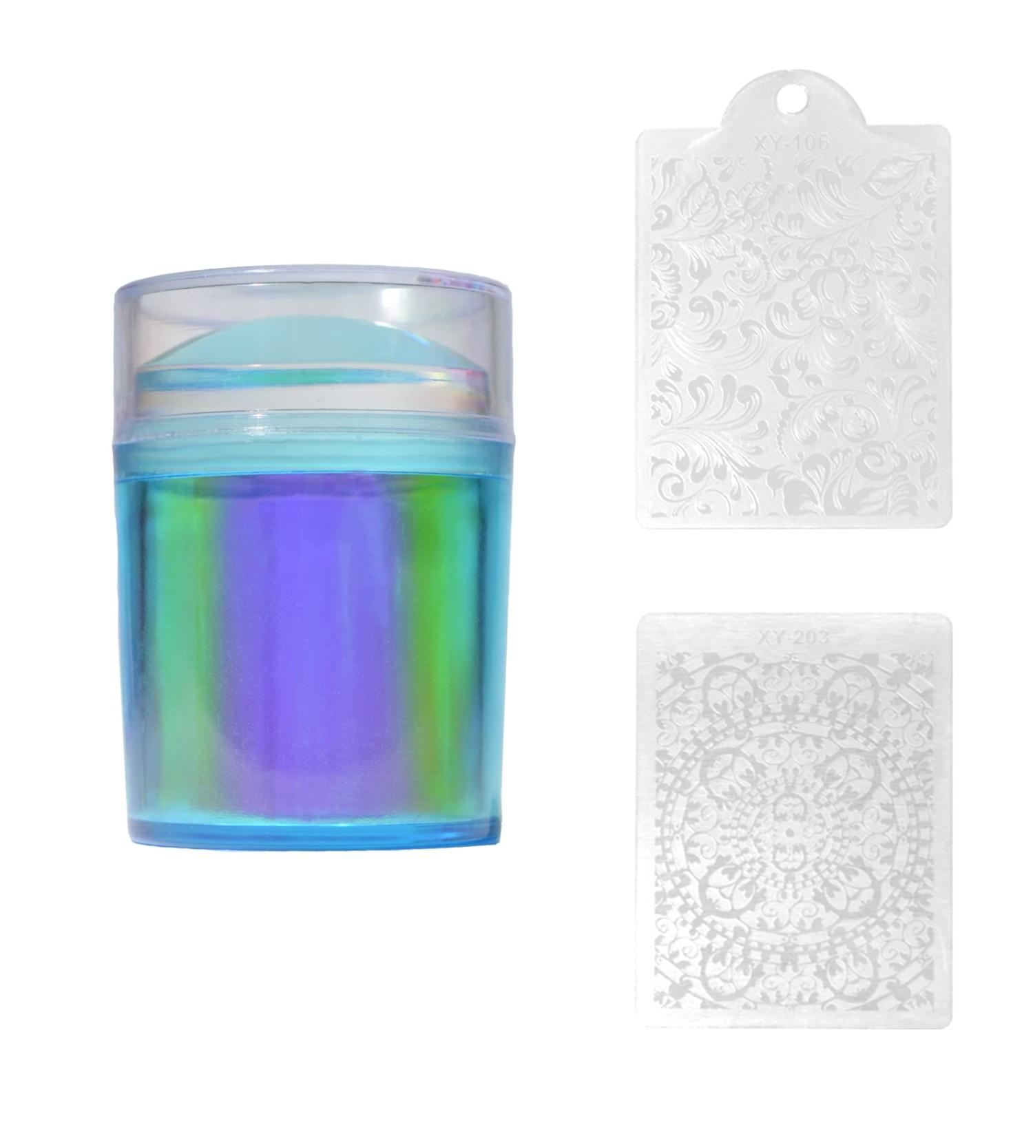 Chameleon Clear Nail Art Stamper Schaber Set and with 2 scrapers transparent silicone marshmallow nail stamp for DIY creative nail art tools Accessories (Set02)