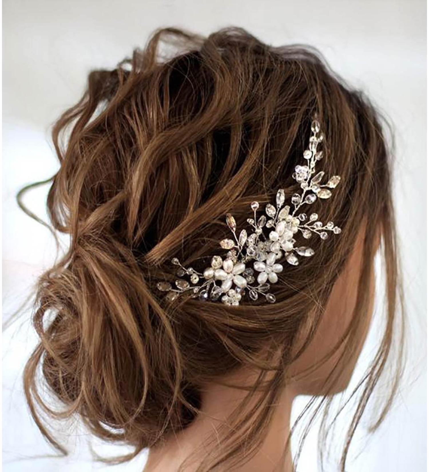 Unicra Bridal Wedding Hair Comb | Silver Pearl & Crystal Accessories for Women & Girls - Buy Online on SooperMarket.com