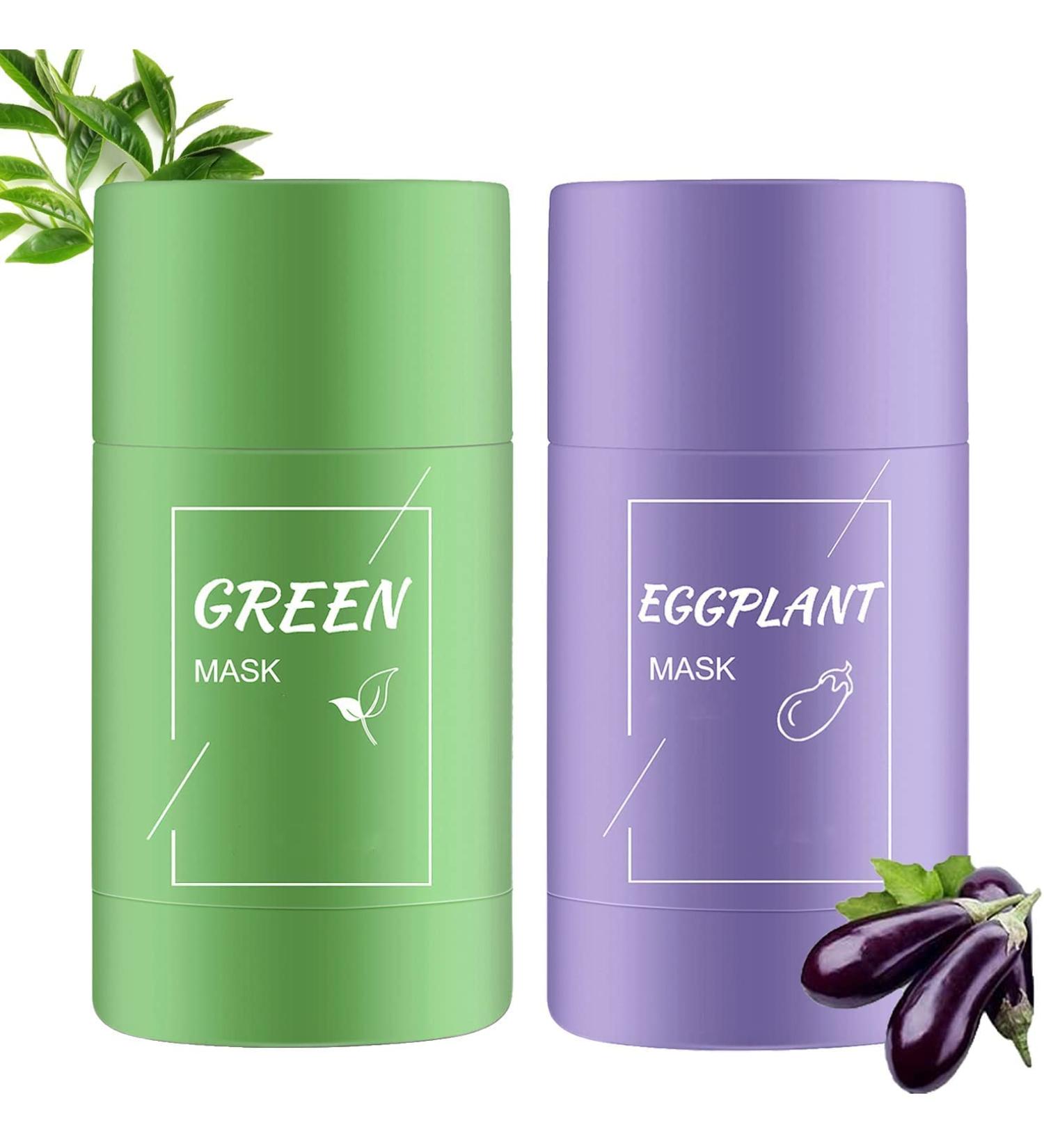 2PCs Green Tea Clay Mask Stick - Oil Control Acne Clearing & Blackhead Remover - Moisturizing Green Tea + Aubergine Formula for Flawless Skin - Buy Online on SooperMarket.com
