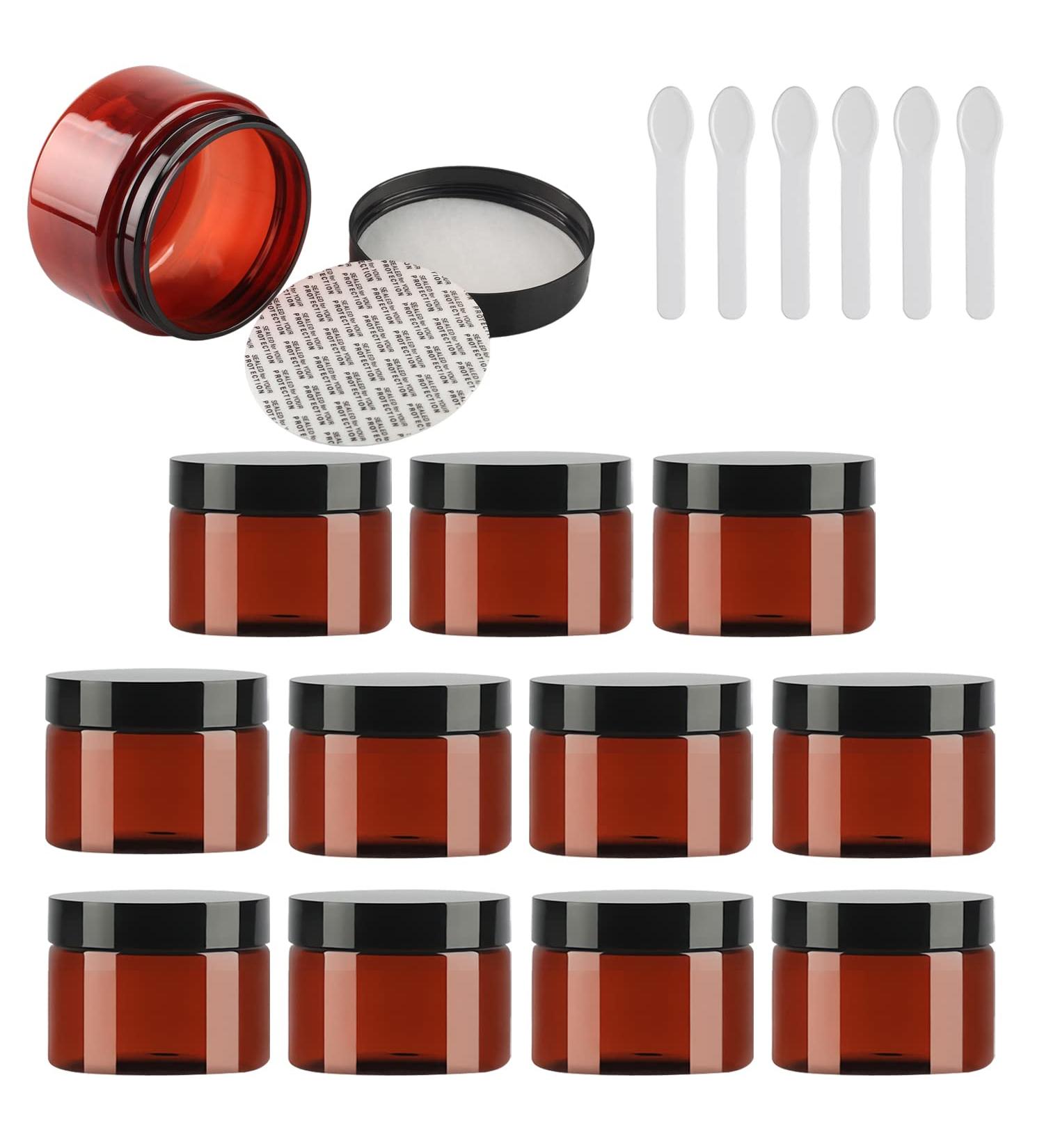 Tianzd 12 Pack 150ml Brown Plastic Cream Cans with Black Lid & 6 Spatulas - Perfect Empty Cosmetic Containers & Screw Box Tin Cans for Skincare - Buy Online on SooperMarket.com