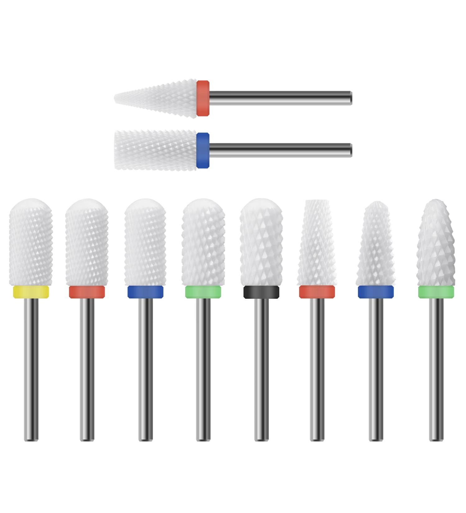 Finibir Ceramic Nail Drill Bit 10Pcs - Professional Electric Drill for Acrylic Nails - Short Handle, No Shaking - Combo 03 - Buy Online on SooperMarket.com
