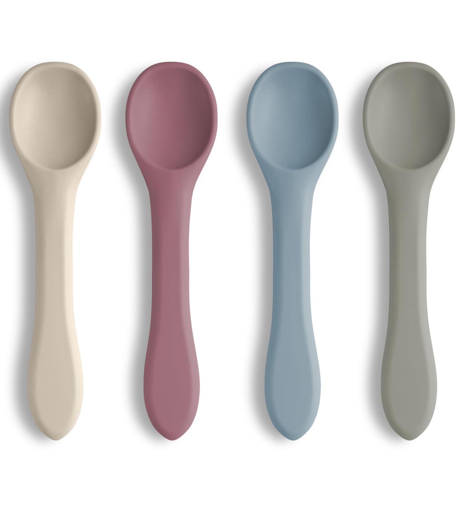Vicloon 4 Pcs Silicone Baby Spoons - Self-Feeding Weaning Spoons for Kids, Toddlers, Children, Infants - Khaki Series - Buy Online on SooperMarket.com